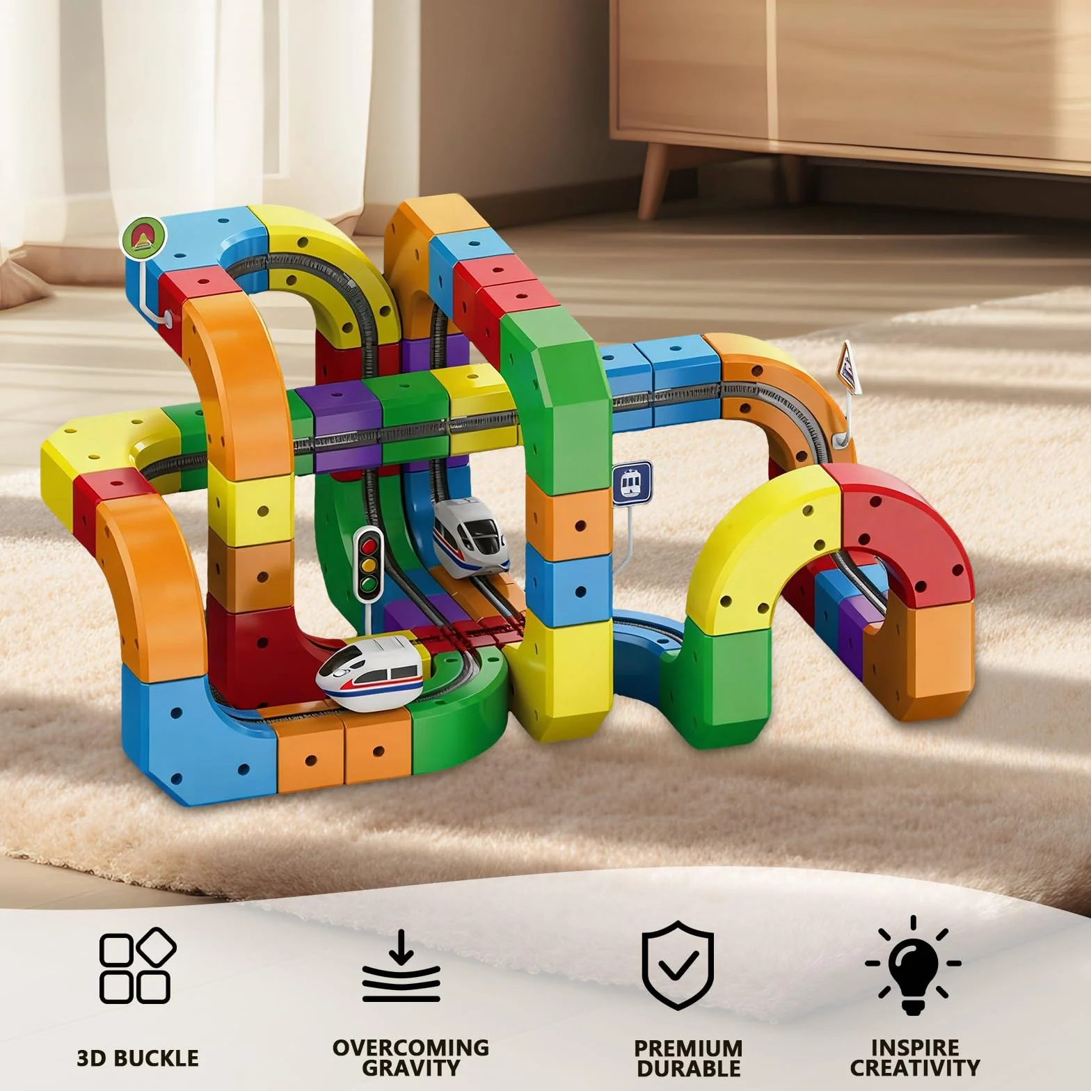 Clickrail Juego de pista de cubo eléctrico magnético con rieles anti-gravedad, bloques de construcción Cubix 3D (81 unidades)