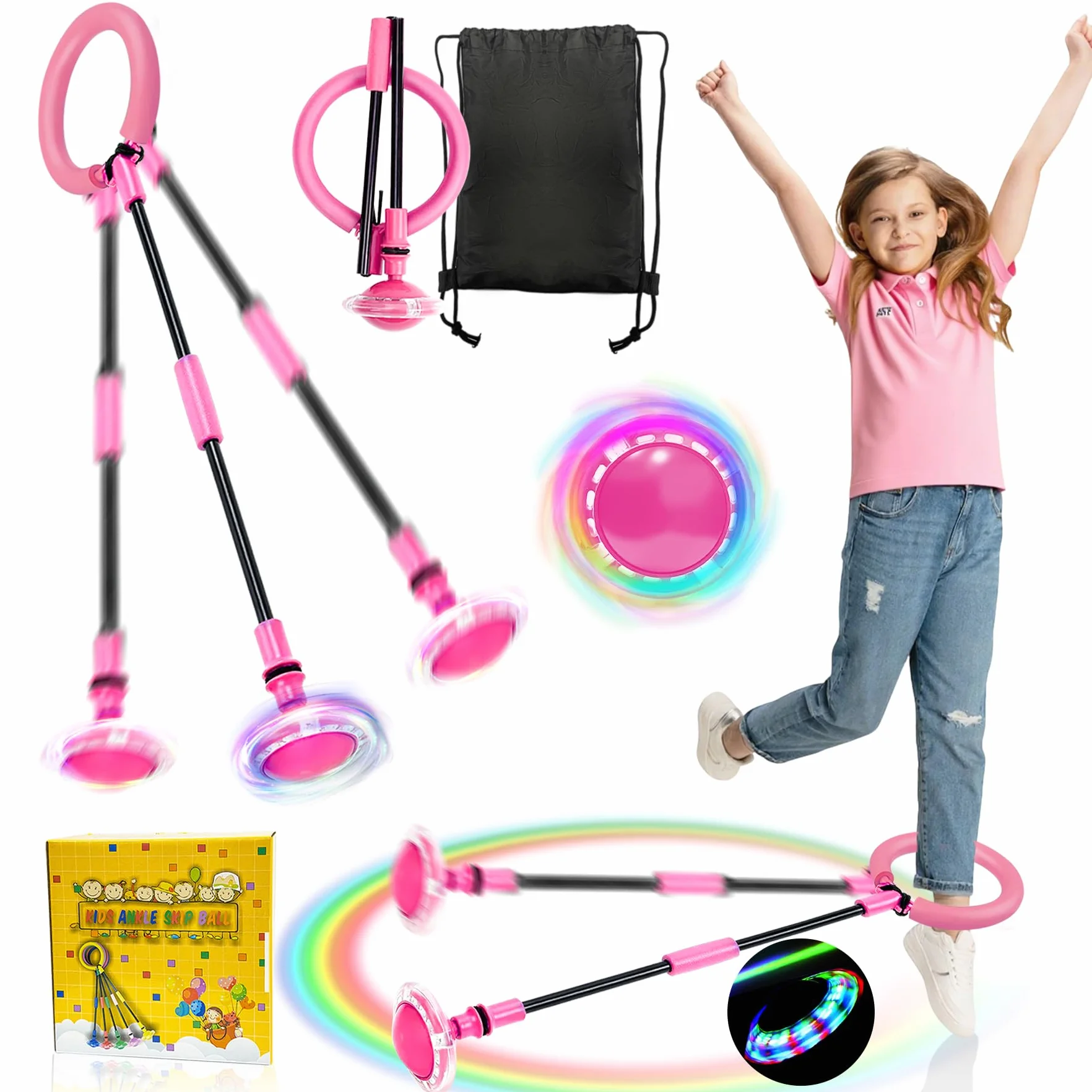 TZEKING Bola de Salto de Tobillo Intermitente Plegable Colorida con Conteo de Tiempo (Rosa)
