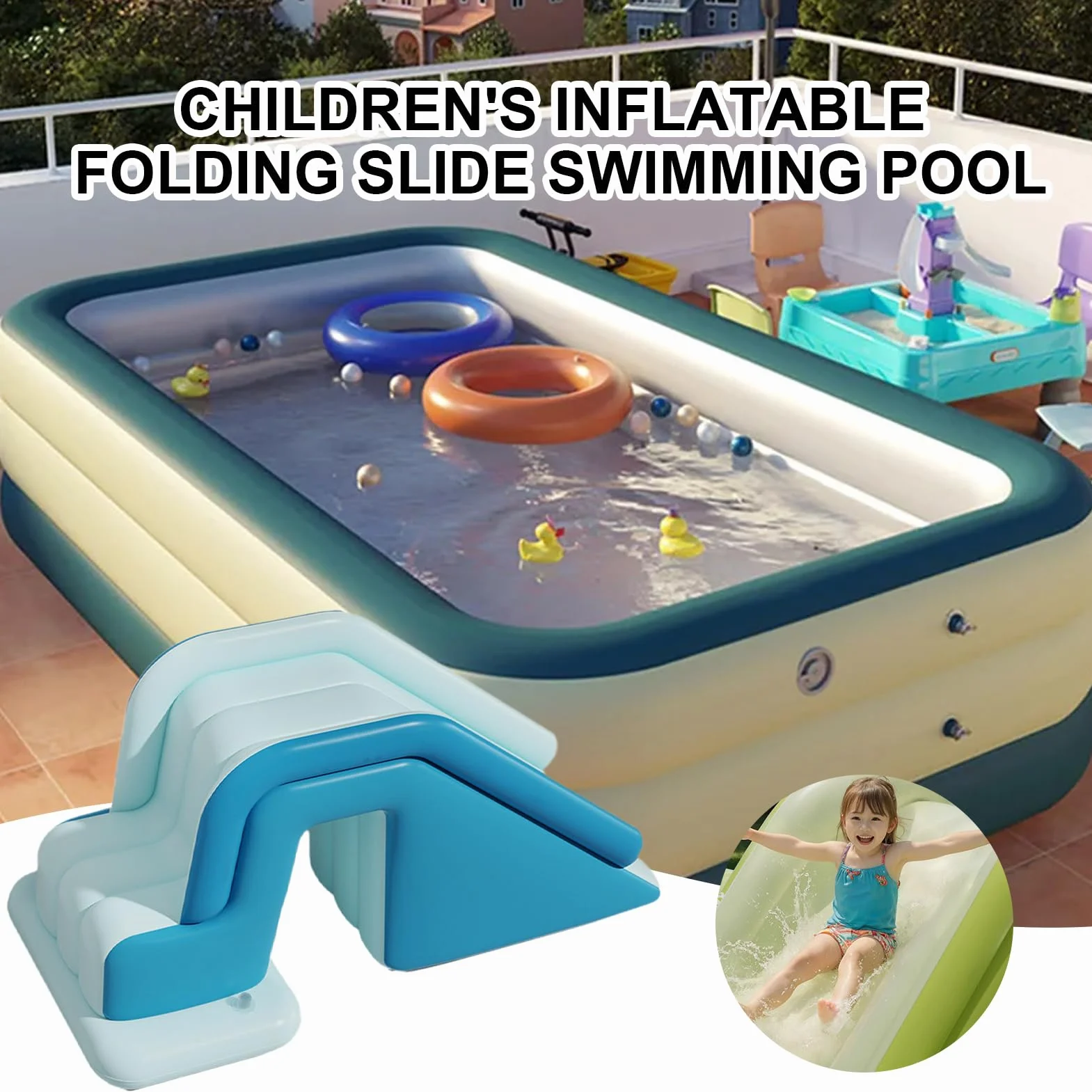 Tobogán Acuático Inflable para Piscina - Tobogán para Piscina Infantil, Tobogán Inflable para Piscina, Tobogán para Piscina De Bolas Y Piscinas, Tobogán Hinchable Infantil para Piscina Pool
