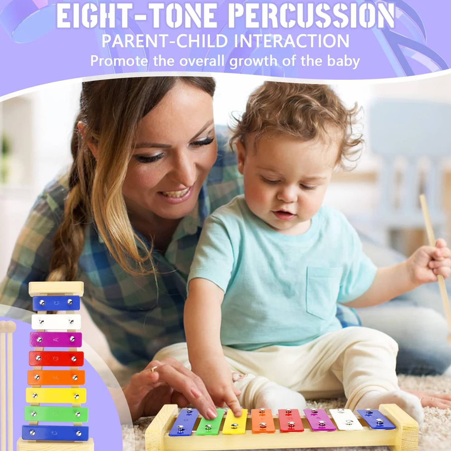 Instrumentos Musicales Infantiles Xilofono Juguetes Bebe Madera Carrillon Cromatico Escolar con Baquetas Xilofono Carillon Musical Metalofono Xilófonos Silofono Niños para Infantil Adultos (8 Tono)