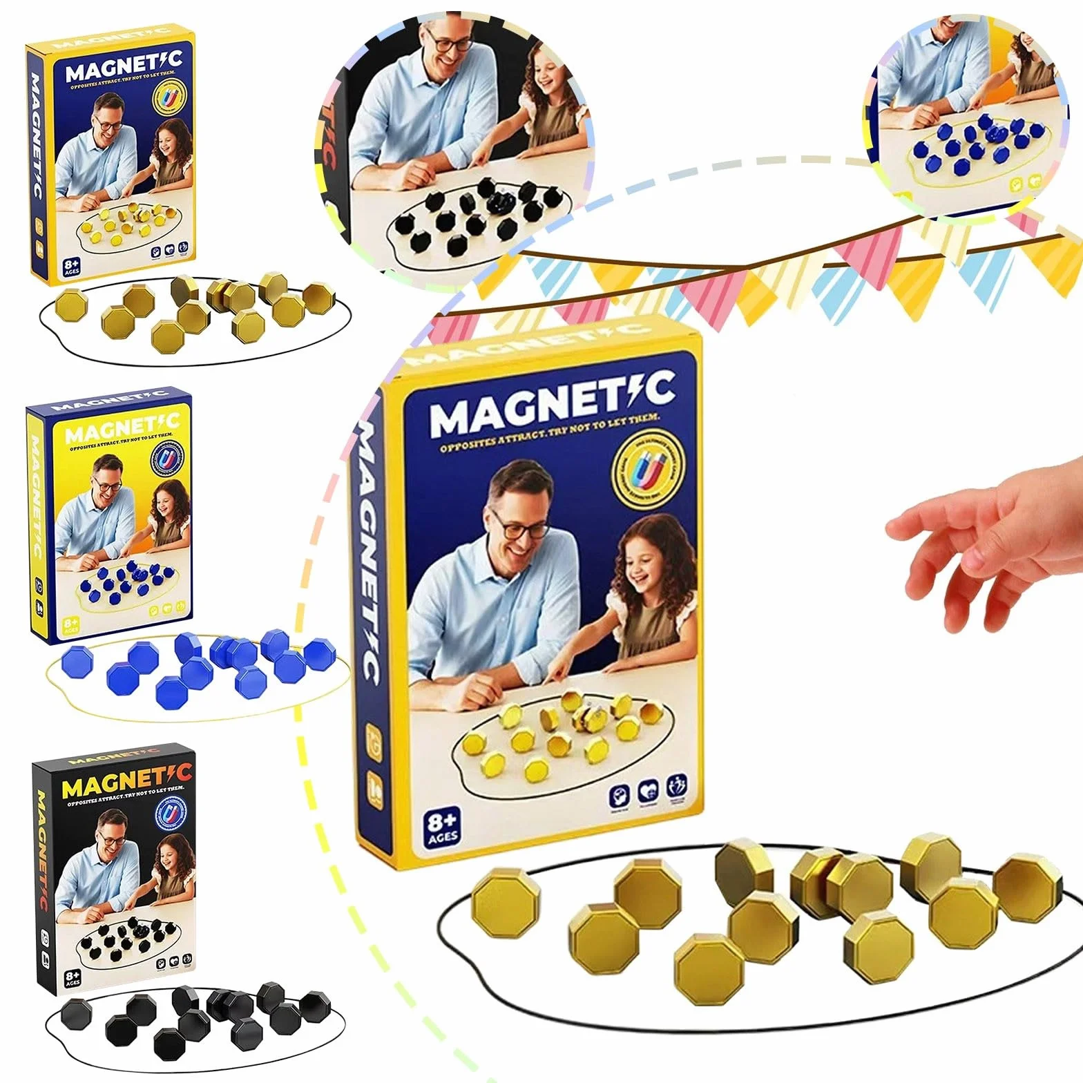 Juego de ajedrez magnético portátil con imán para viajes y camping. Con 20-40 piedras magnéticas como regalo para niños de 9 a 14 años. Incluye rompecabezas Checkers juego en formas geométricas.