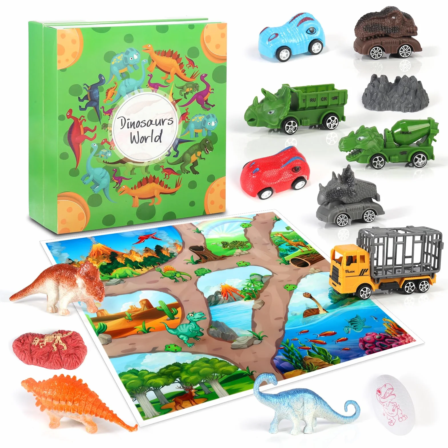 Calendario de adviento 2025 para niños, calendario de cuenta atrás de dinosaurios, calendario de adviento de Navidad para niños, furgoneta de dinosaurios, coche de dinosaurios, mini dinosaurio, para