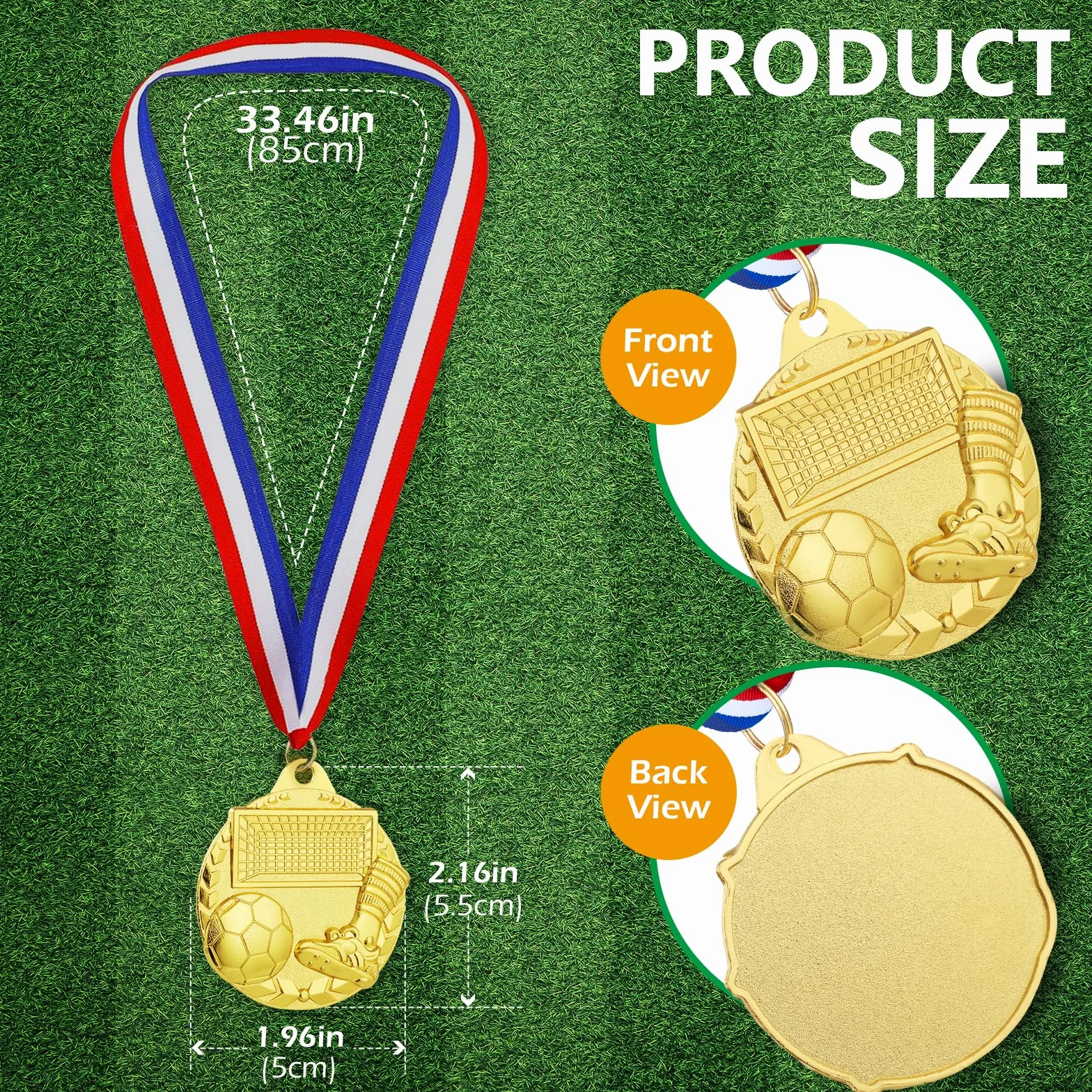 Medallas de Metal Dorado para Fútbol, Paquete de 12 con Cinta para el Cuello