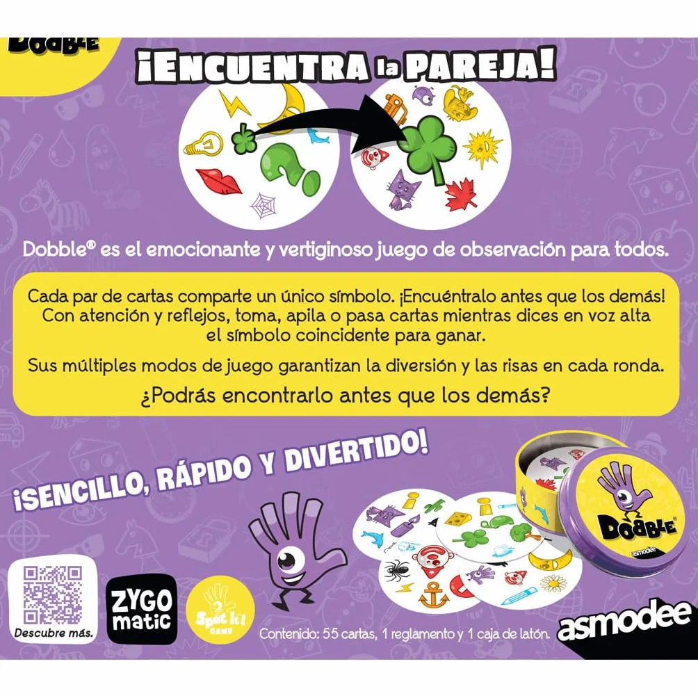 Asmodee Dobble Clasico, Juego de Cartas de Observación y Velocidad para Niños y Adultos, Juego de Mesa
