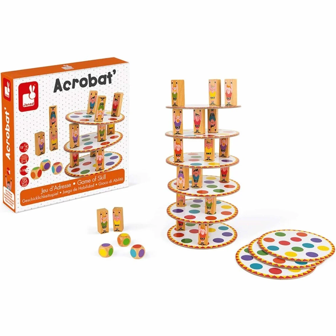 Janod - Acrobat' - Juego de Habilidad y Estrategia, Juegos de Mesa para Niños, Concentración y Motricidad Fina, para 2 Jugadores O Más - Desde Los 5 Años, J02757