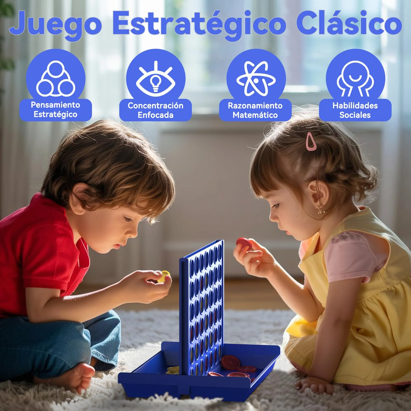 Pup Go 4 en Raya Estándar para Niños de 3 Años+, Juego de Mesa Clásico y Familiar, Juguete Estrategia Educativo, Tablero Plegable con 6 Discos de Repuesto