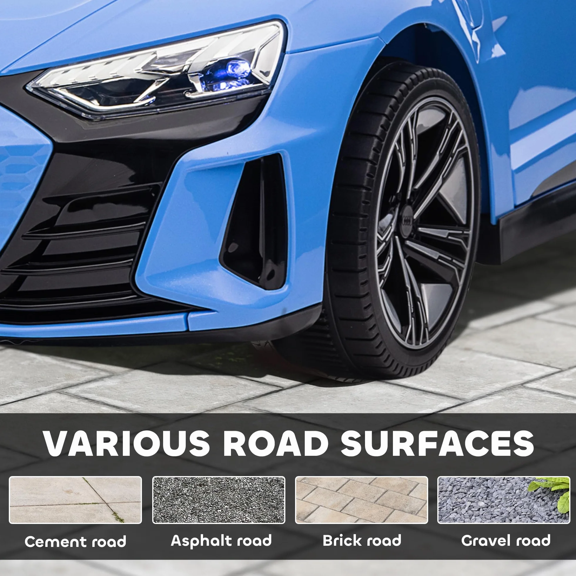 HOMCOM Coche Eléctrico para Niños de +3 Años Audi RS e-Tron GT Coche de Batería 12V con Mando a Distancia Faros LED Bocina Música USB y Apertura de Puerta 3-5 km/h Azul