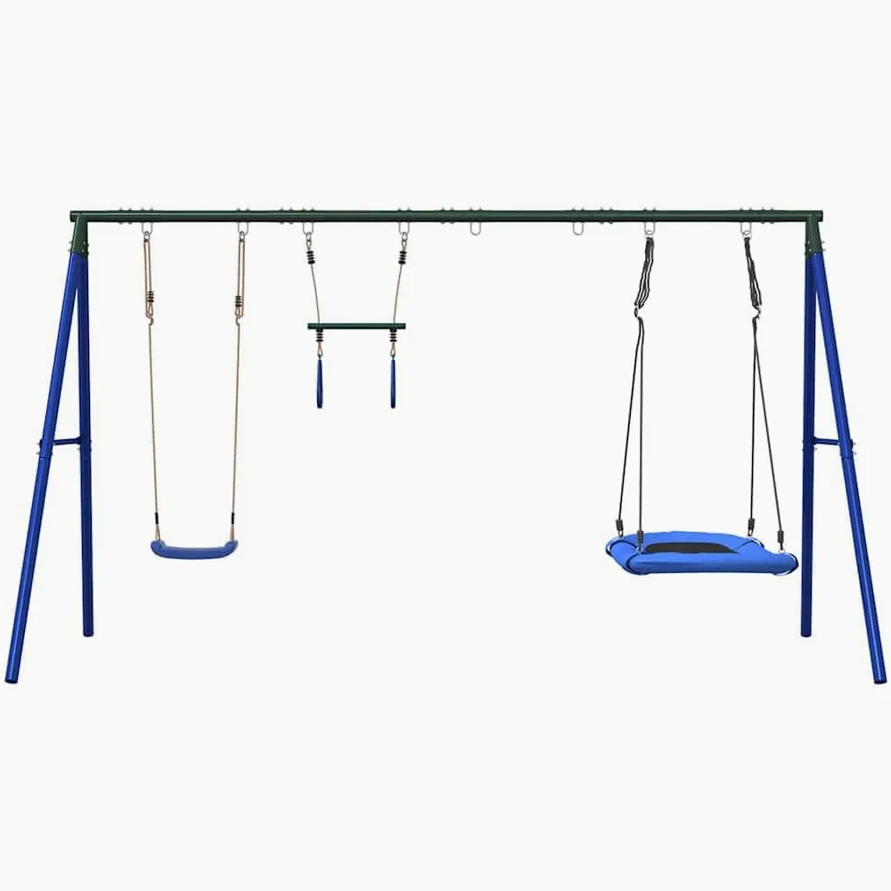 Juego de columpio con asiento de balancín trapezoidal, de acero lacado, 341 x 185 x 185 cm, para niños de 3 a 10 años, juguete para jardín, parque infantil al aire libre, promueve el