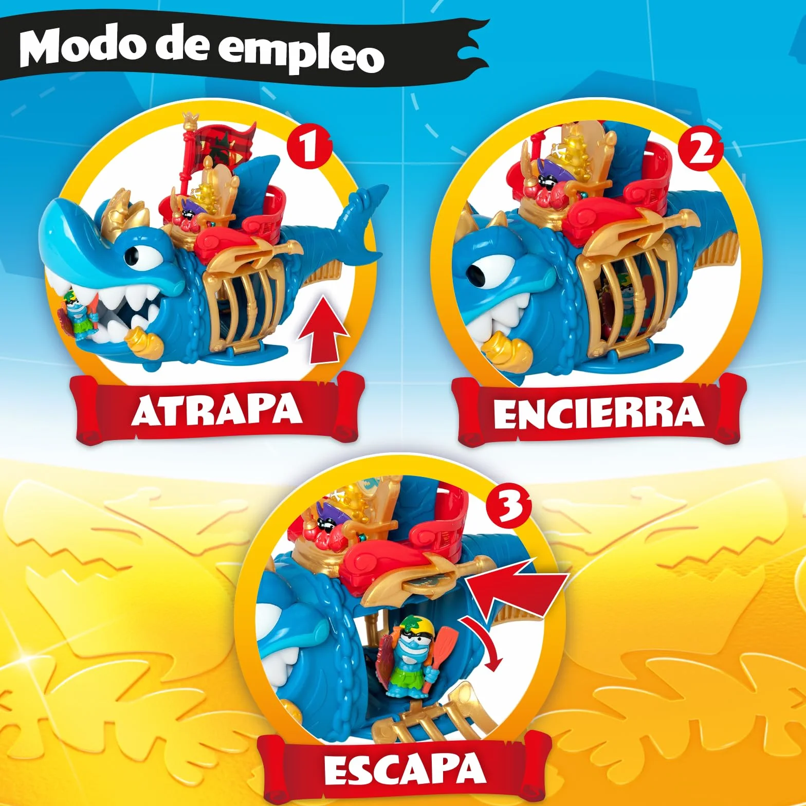 PIRATIX Adventure World King Shark Tiburón articulado con Jaula para capturar Piratix rivales Incluye tiburón Tesoro Exclusivo Piratix Exclusivo y Accesorio