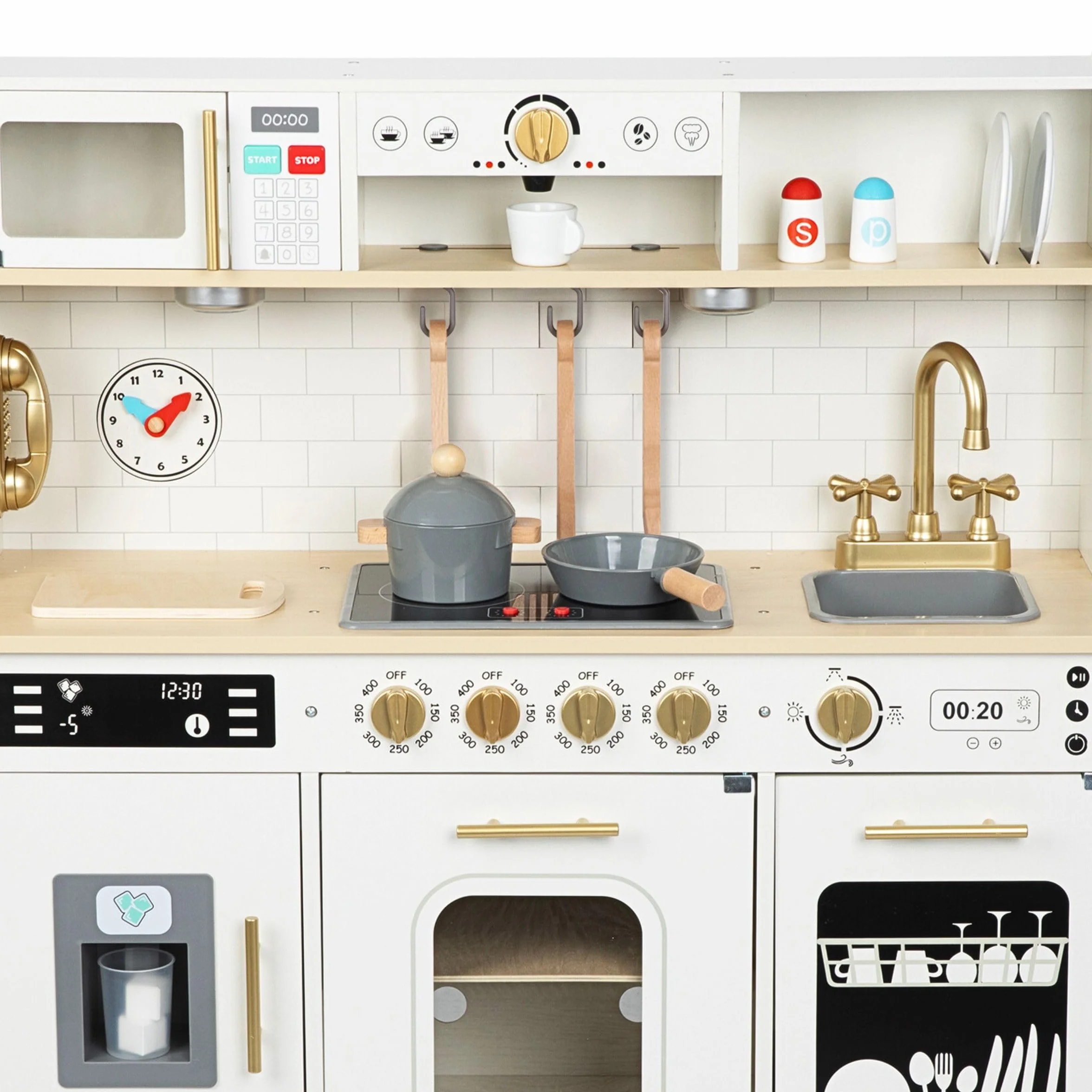 Mamabrum Cocina de Juguete para Niños de Madera con Luces LED - Juguetes Cocina Niños Interactiva con Altura Ajustable - Incluye Microondas, Lavavajillas y Accesorios - 104cm