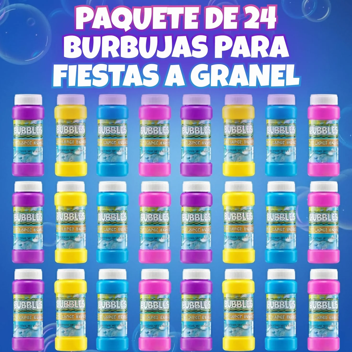 Burbujas de Fiesta para niños – Paquete de 24, 59,1 ml con varitas, Colores neón Surtidos para Juegos al Aire Libre, Fiestas de cumpleaños y Bolsas de Regalos