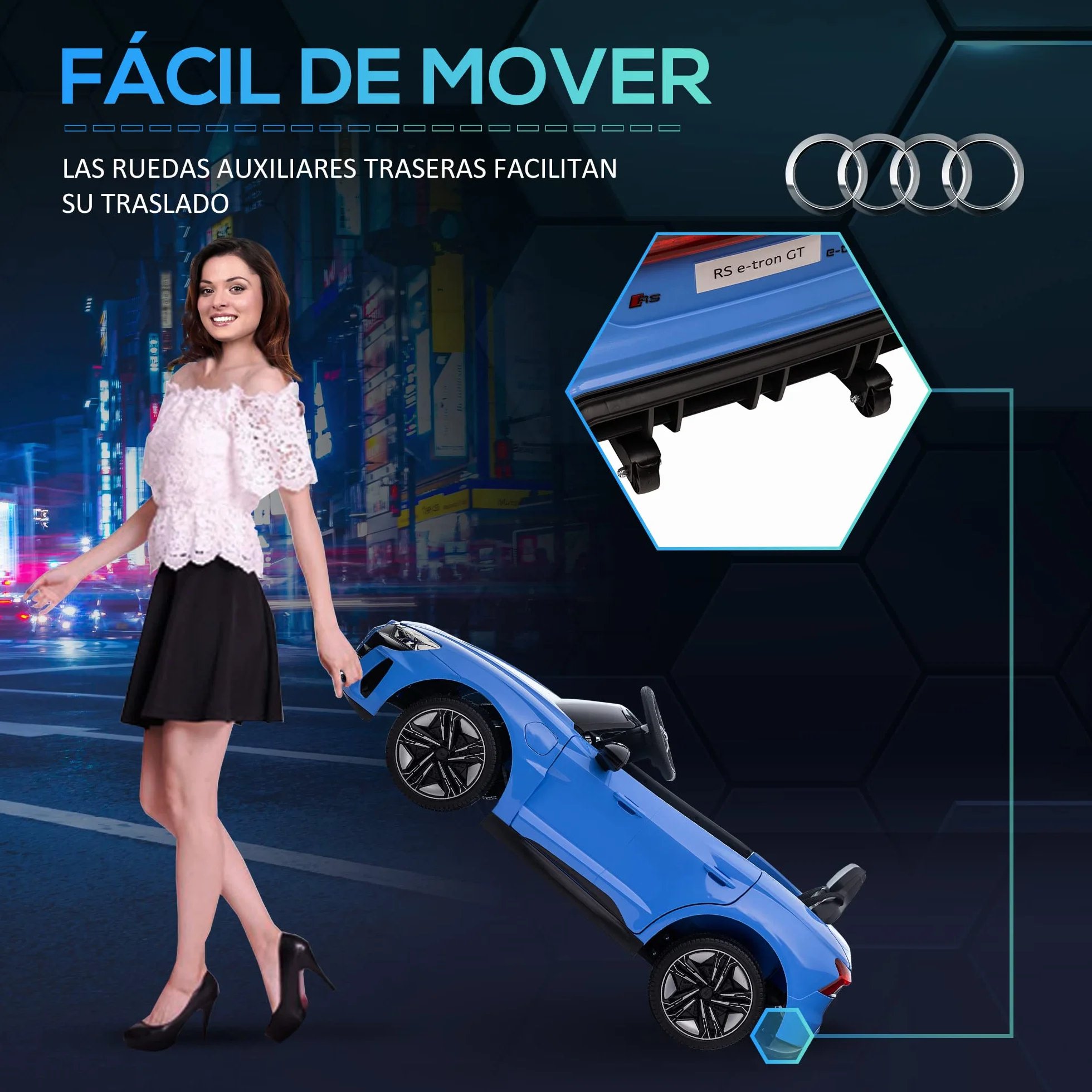 HOMCOM Coche Eléctrico para Niños de +3 Años Audi RS e-Tron GT Coche de Batería 12V con Mando a Distancia Faros LED Bocina Música USB y Apertura de Puerta 3-5 km/h Azul