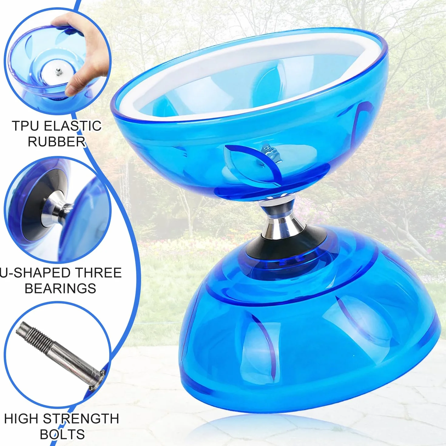 Diábolo con rodamientos de Bolas, 12cm de diámetro, diábolo Profesional, Juguete de malabarismo, Apto para Adultos y Principiantes (Azul)