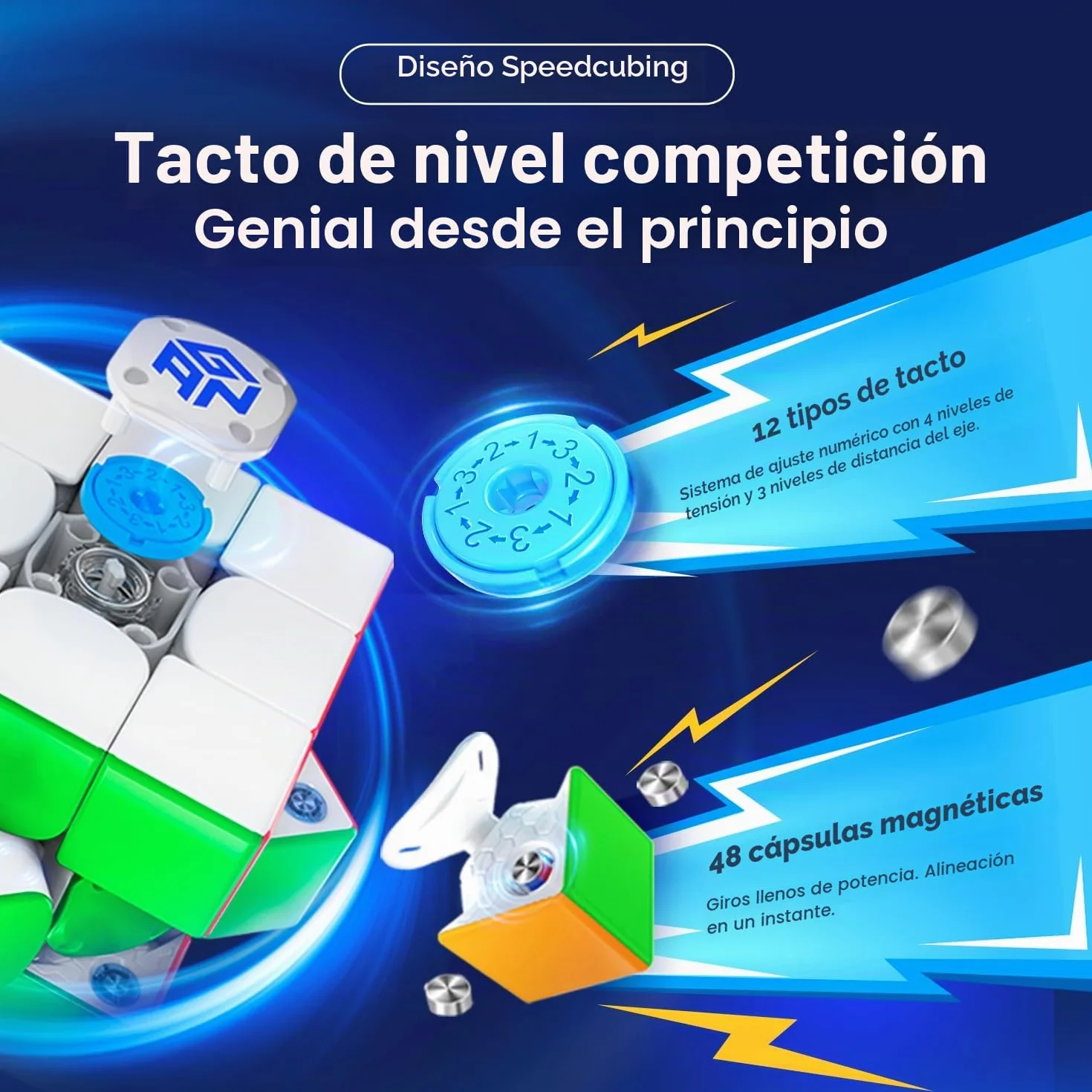 GAN 356 iCarryE Speed Cube Magnético Cubo Inteligente con Concurso en línea App, Cubos Bluetooth 48 imanes/12 Niveles de Magnetismo/4 Niveles de Elasticidad Batería Reemplazable (Versión Esmerilada)