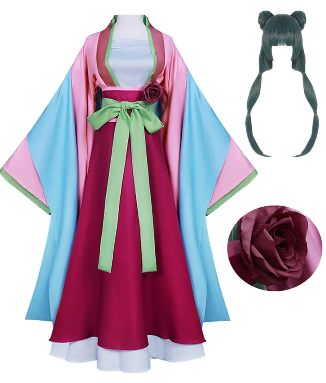 Disfraz de anime Maomao para mujer, falda kimono para fiesta, talla S (rosa, talla S)