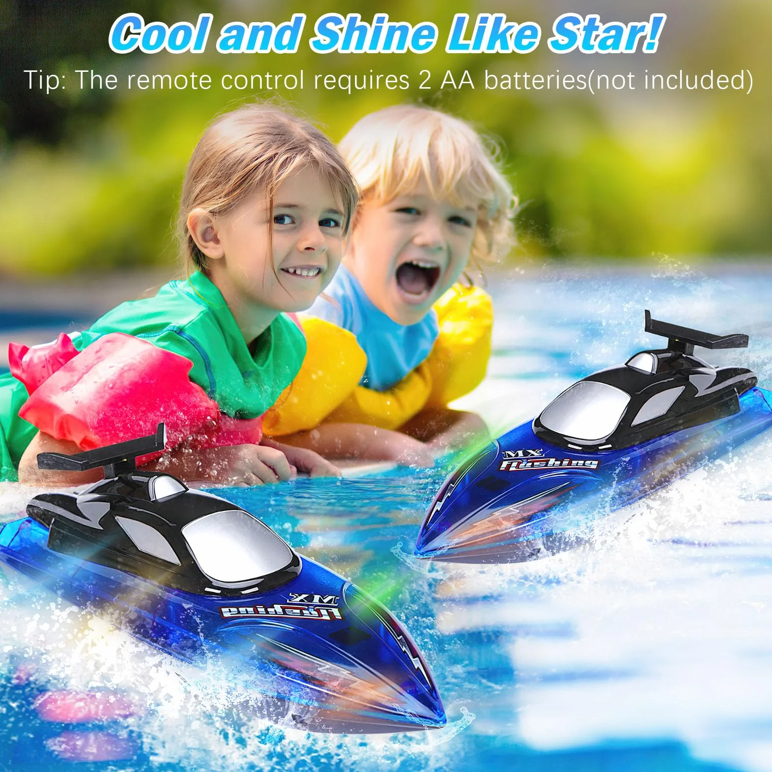 Barco RC para Niños con Luces LED, Control 2.4 GHz, 2 Baterías Recargables, Alarma de Batería Baja, Juguete Acuático para Piscinas y Lagos, Niños de 8 a 12 Años