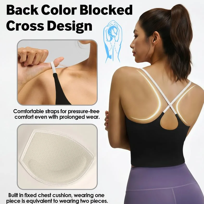 Camiseta de tirantes deportiva para mujer con sujetador integrado, sin mangas, ligera para yoga