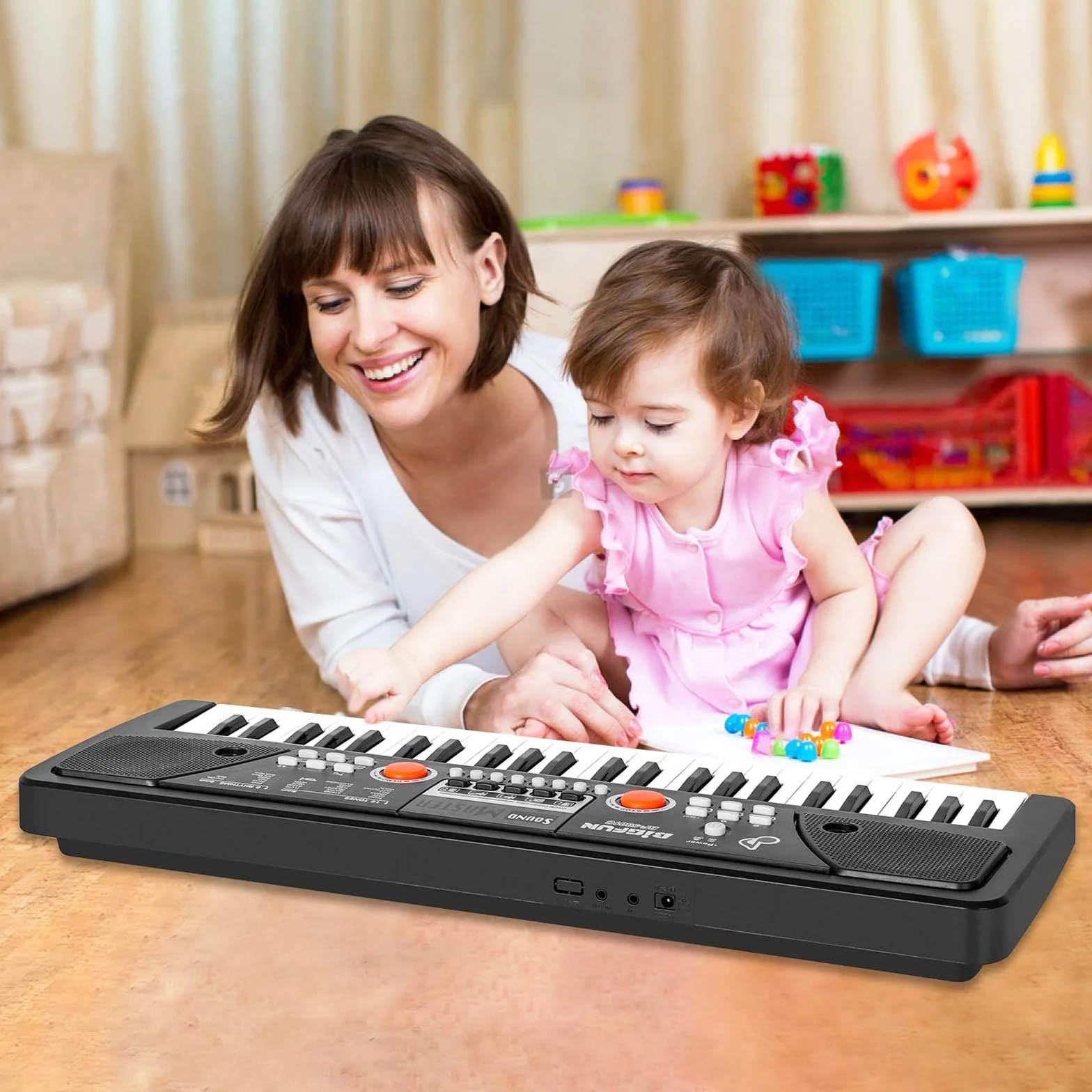 m zimoon Teclado Pianos 49 Teclas, Piano Electrónico con micrófono, Electrónico Música Teclado Piano Cumpleaños Regalos del día de Navidad Edad para Niños de 3 a 12 Años, Niñas y Niños
