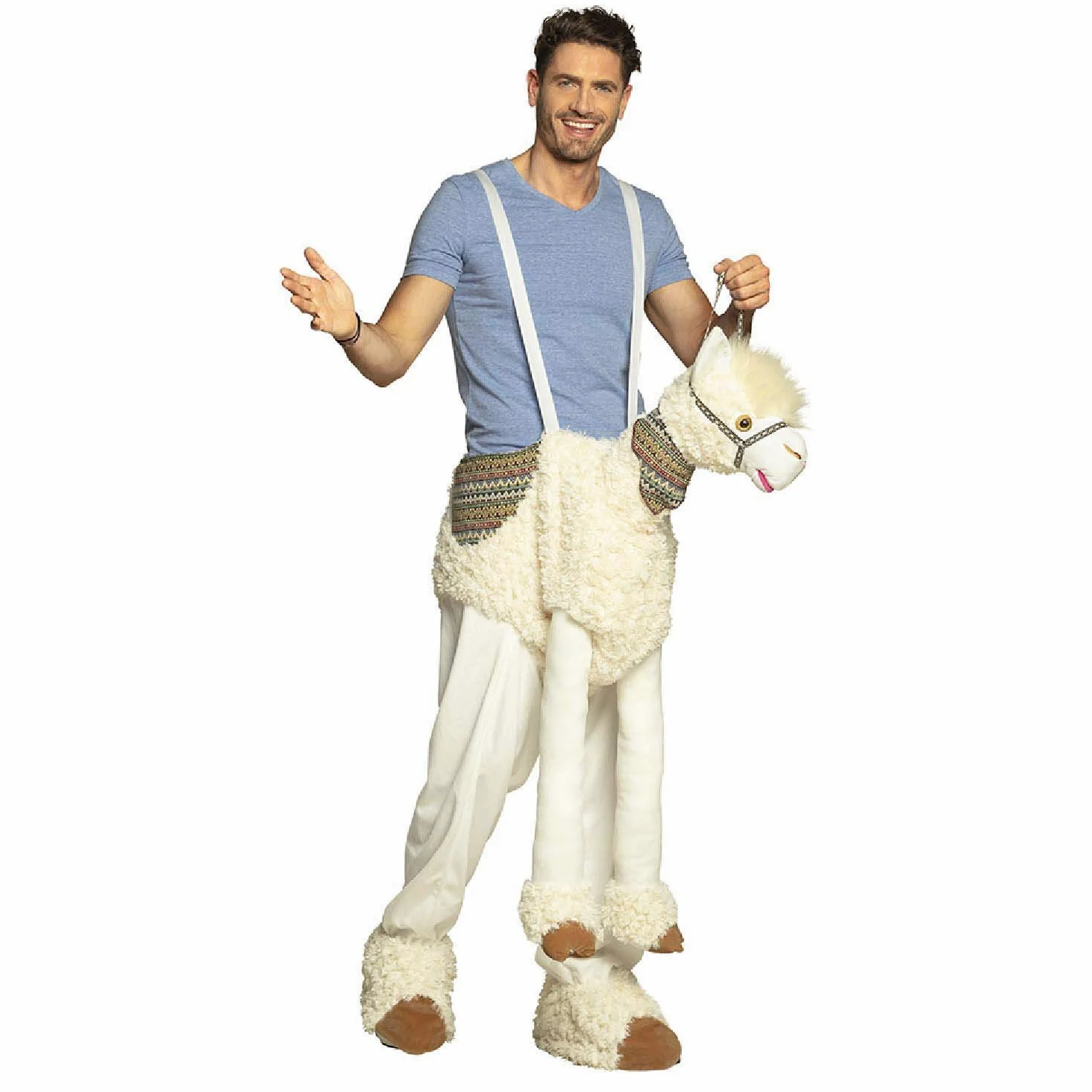 Boland 88086 - Disfraz de adulto con llama, unisex, color beige | Pantalones con tirantes ajustables, disfraces de peluche, carnaval y fiesta temática, alpaca