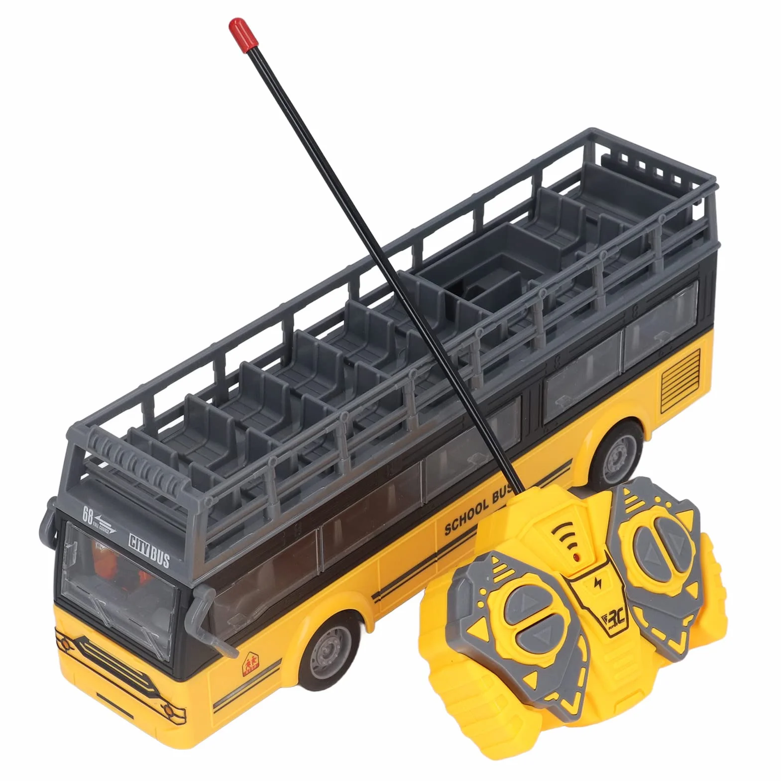 Autobús de Control Remoto, 4 Canales Electrónicos, Puertas de Apertura, Función de Aceleración, Autobús RC de Dos Pisos para Niños de 3 Años en Adelante (Autobús Escolar QH204 7)