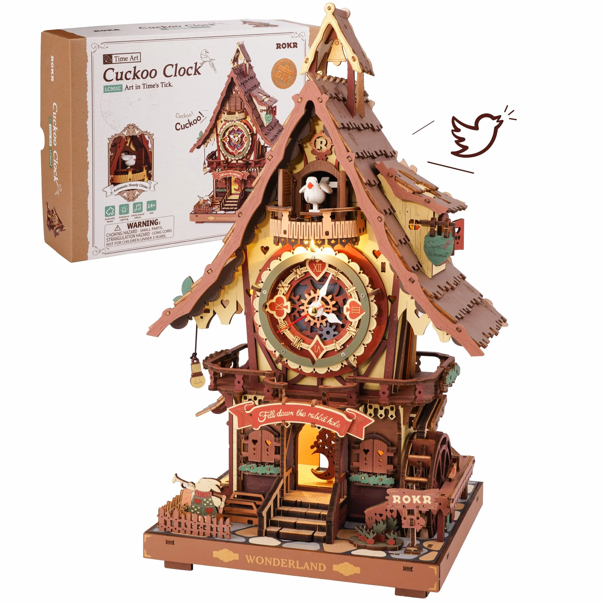 ROKR Puzzle 3D Madera Reloj de Cuco, Maquetas para Construir Adultos Kits de Maquetas, Regalos y decoración para Adultos, Cuckoo Clock Multicolore, LC901C