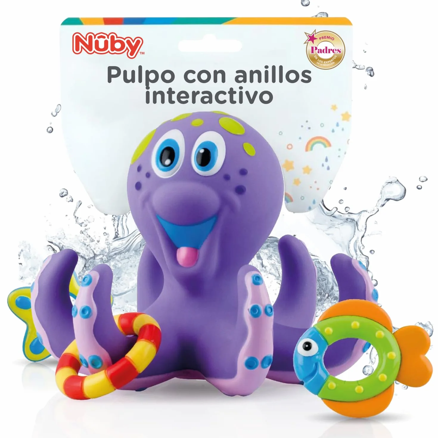 Nuby Pulpo Flotante Juguete de Baño Bebe con Anillos 18+ Meses Violeta