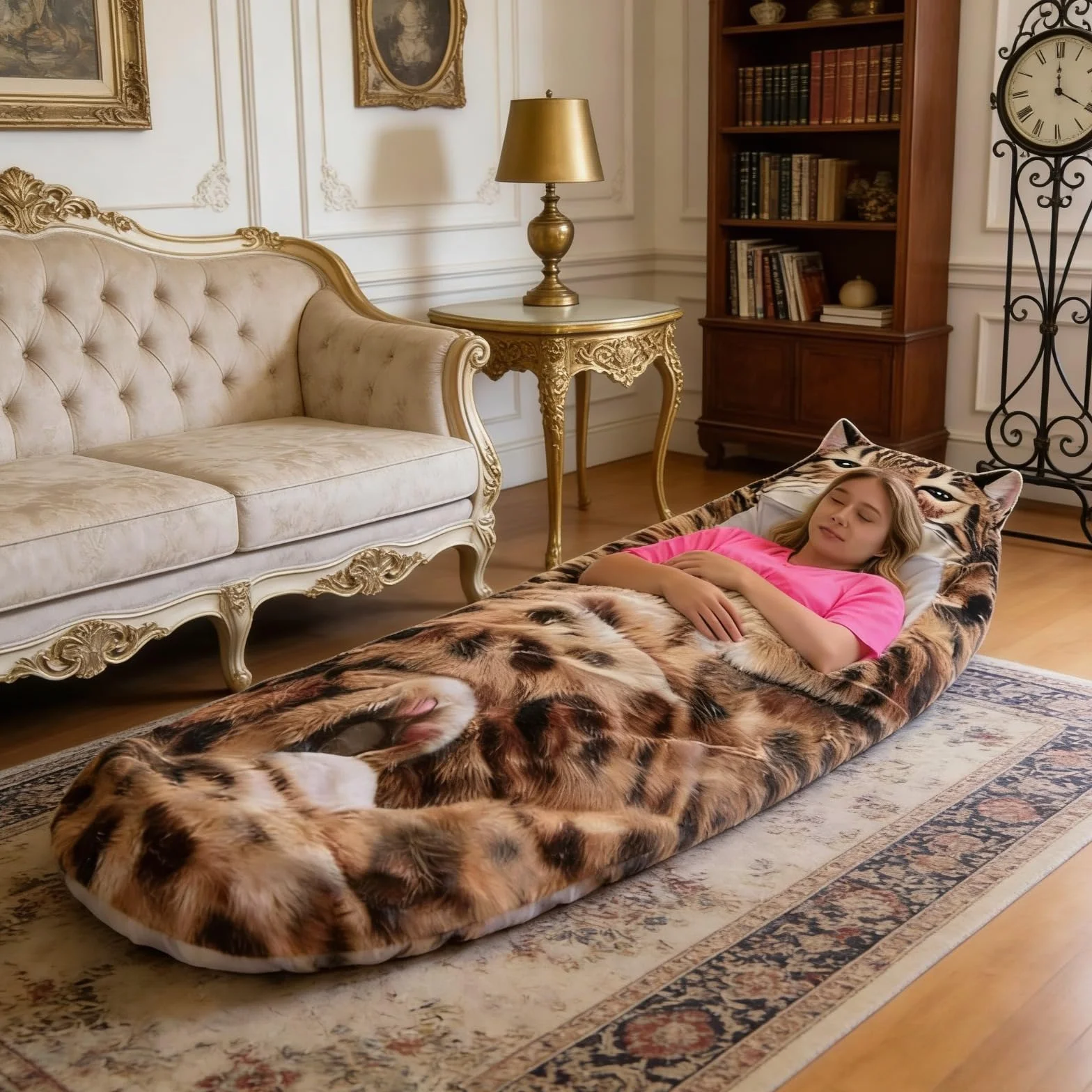 Saco de dormir de gato para humanos, saco de dormir de animales adultos esponjosos, diseño de sobre de felpa gigante para acampar y fiestas de pijamas, manta de forro polar suave y cálido, lavable a