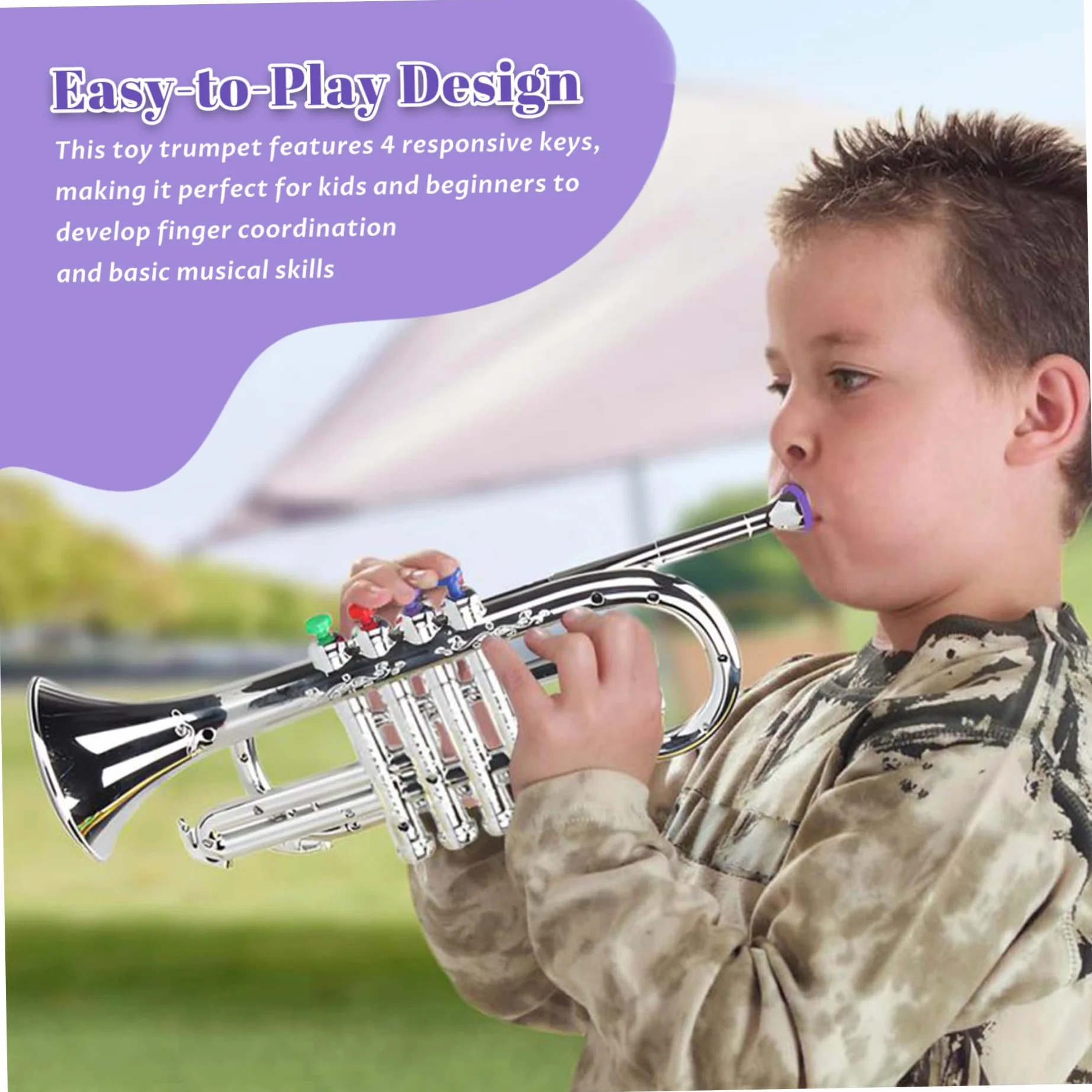 Trompeta de Juguete con 4 Teclas, Trompeta de plástico, Instrumentos Musicales educativos para niñas, niños, Principiantes
