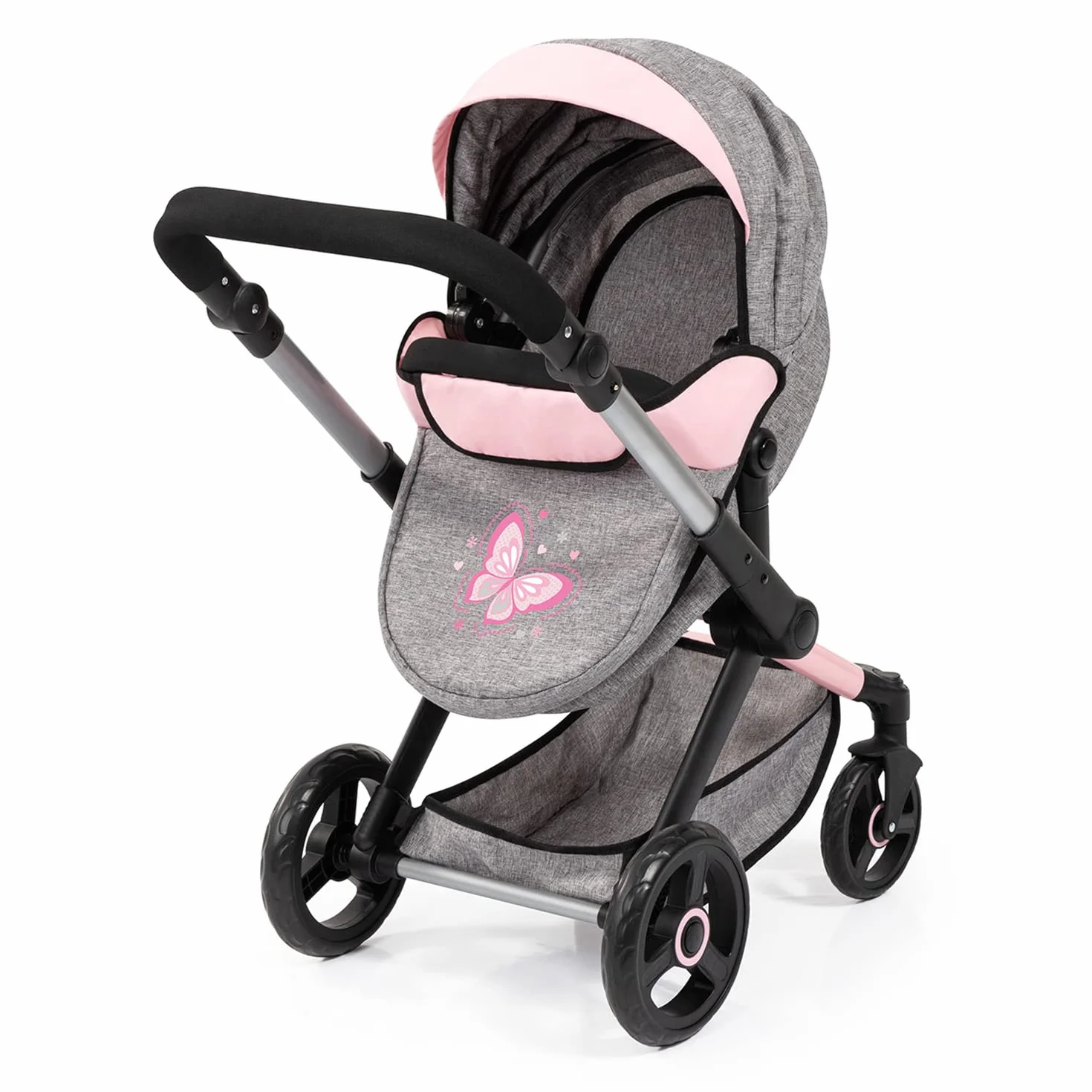 Bayer Design 17033AA Cochecito de muñeca Combi Xeo, Carro para muñecos, Bolsa, Convertible, Regulable en Altura