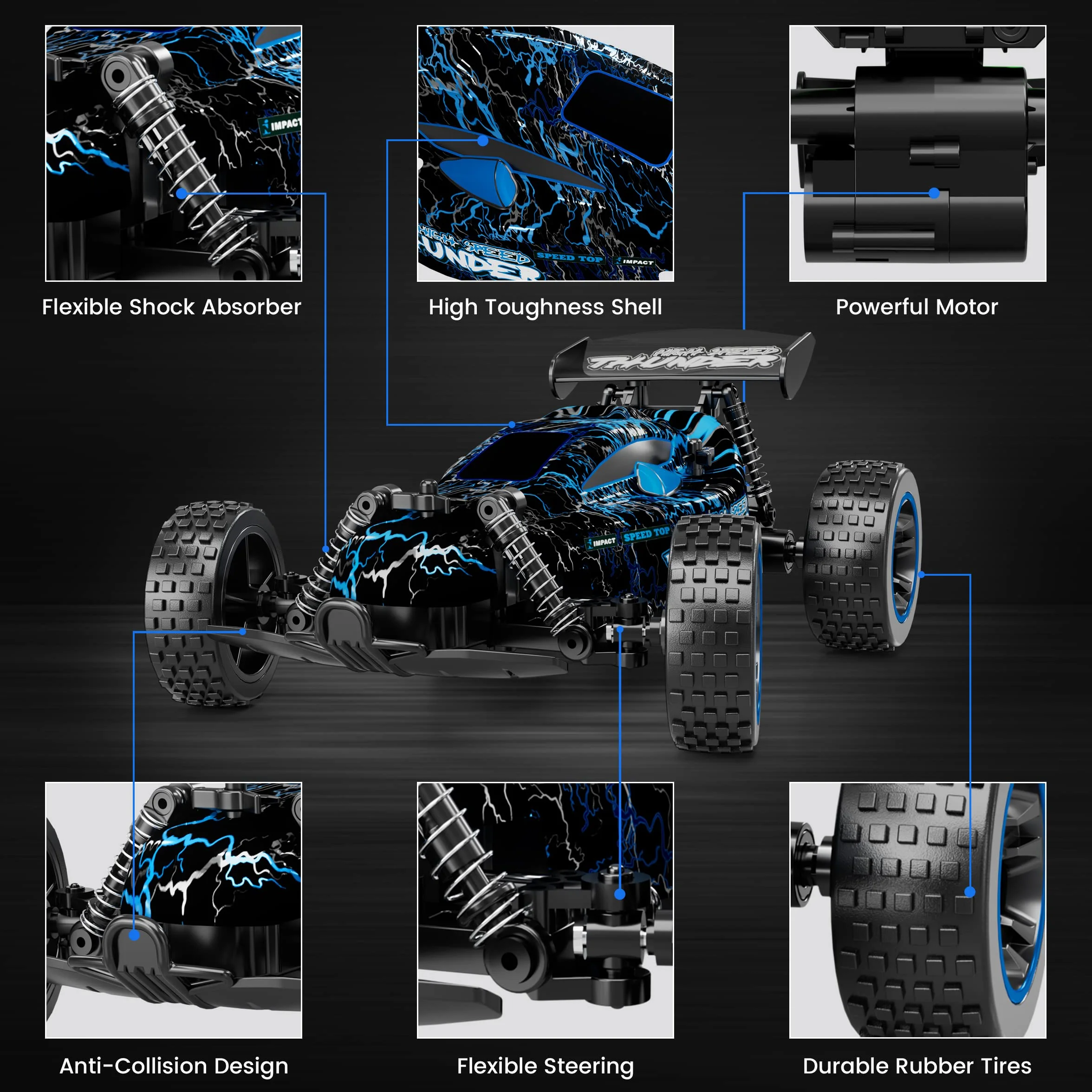 Tecnock Coche Teledirigido para Niños 1:18, Coche RC 2WD de Alta Velocidad 20 km/h, Buggy Todoterreno 2,4 GHz con Baterías Recargables para 50 Min, Regalo para Niños y Niñas