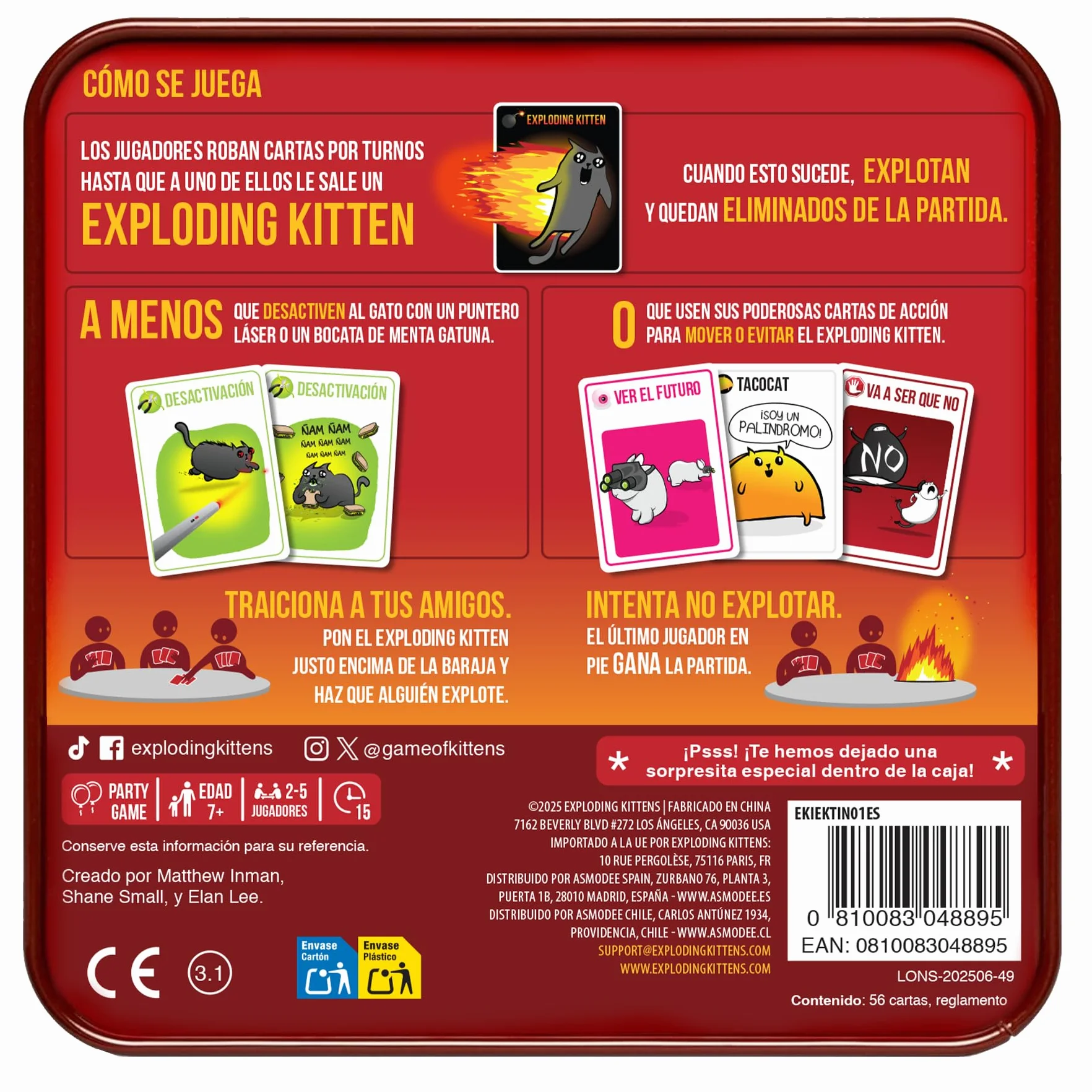 Asmodee Exploding Kittens Original Caja Metálica, Juego de Cartas, A Partir de 7 Años, De 2 a 5 Jugadores, 15 Minutos por Partida, Español