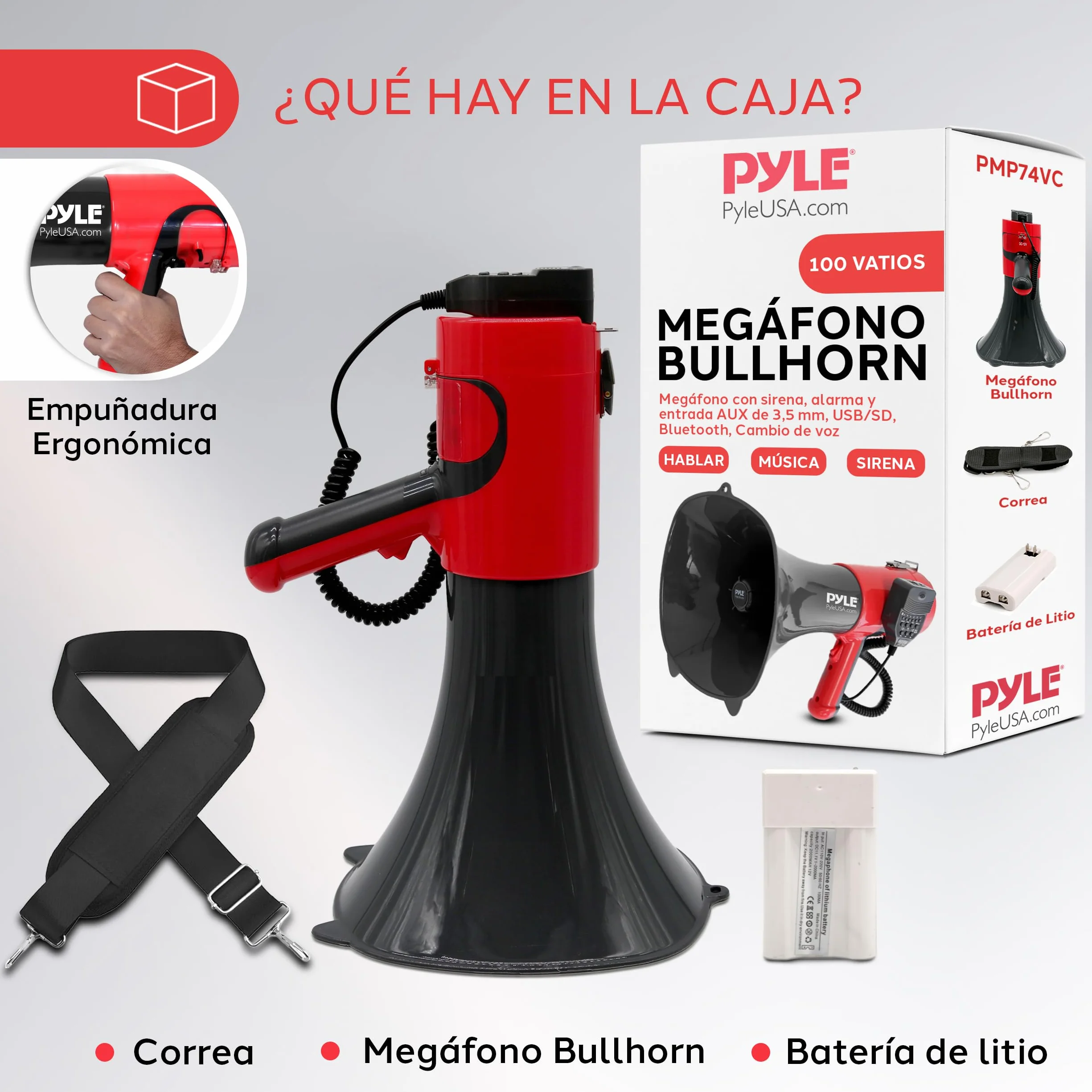 Pyle Megafono Portatil Bocina PA Bluetooth Sirena 1500 Yardas