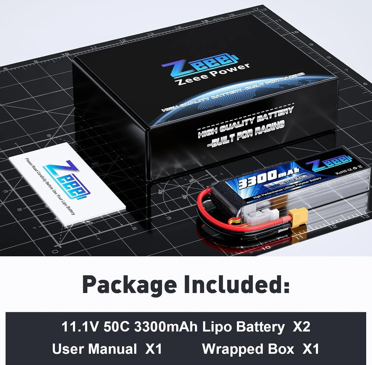 Zeee 3S Lipo 3300mAh 11,1V 50C Batería RC con Conector XT60 para Coche RC, avión RC, helicóptero RC, pasatiempo RC (2 Piezas)