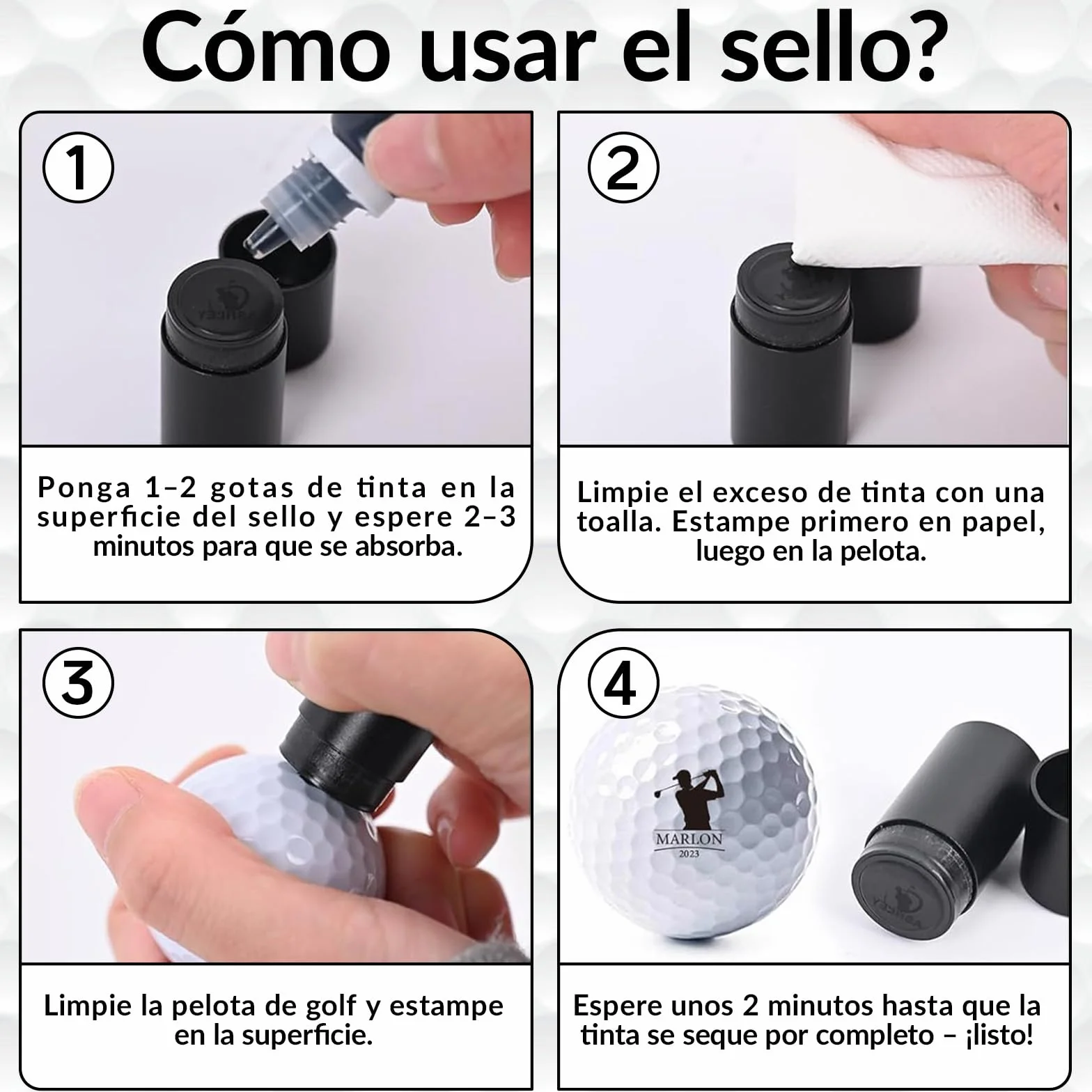 Sello de Pelota de Golf Personalizado con Nombre, Iniciales o Logo - Tinta Impermeable Recargable - Accesorio Regalo para Golfistas