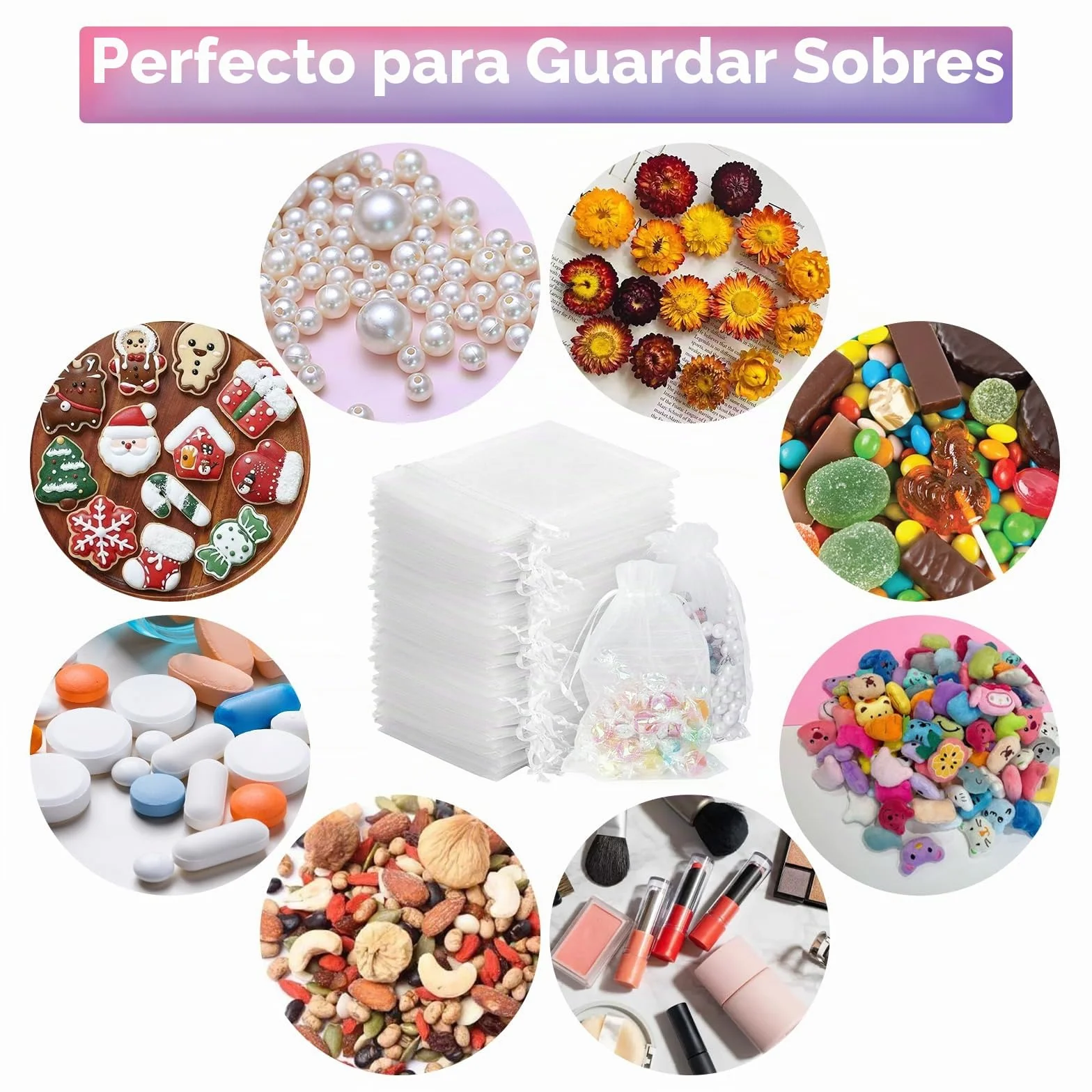 120 Piezas Bolsas de Organza 10x15 CM, Blancas Bolsitas de Tela Pequeñas con Cordóm, Bolsa Organza de Lavanda, Regalo, Joyas, Boda Favores, Caramelos para Festivales Fiestas Bodas Navidad