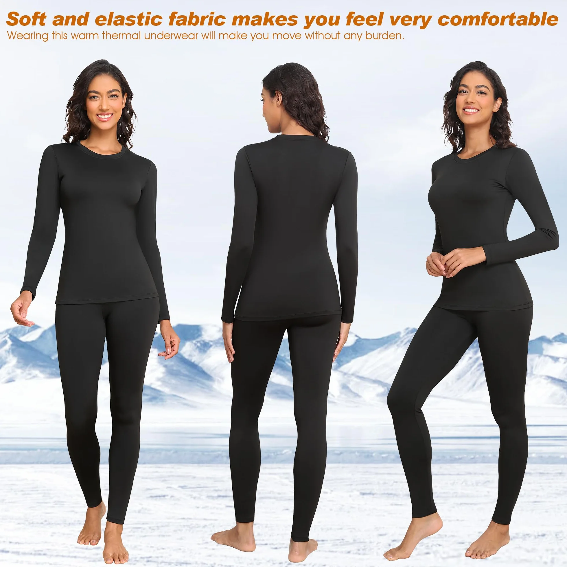 HiZiTi Camiseta Térmica Mujer Invierno Manga Larga Conjunto Interior Térmico Ropa Frío Extremo Negro Blanco