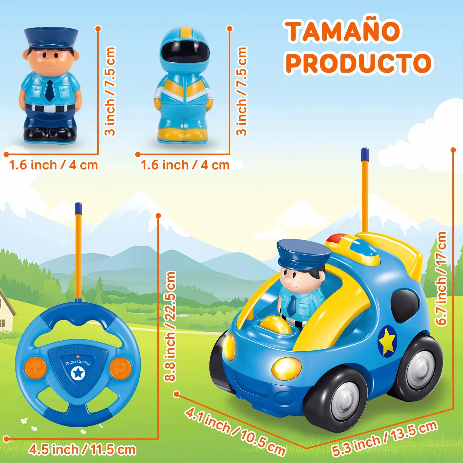 Pup Go Coche de Carreras RC Cartoon para Niños Pequeños 18 Meses, Música y 2 Muñecas Intercambiables, Primer Coche de Control Remoto, Cumpleaños o Navidad