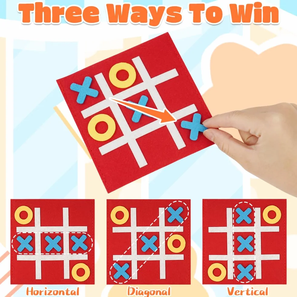Tres en Raya Niños Animales Pack 16, Mini Juego de Mesa de Fieltro, Regalos Alumnos Primaria, Detalles Cumpleaños Niños, Juego de Viaje, Multicolor