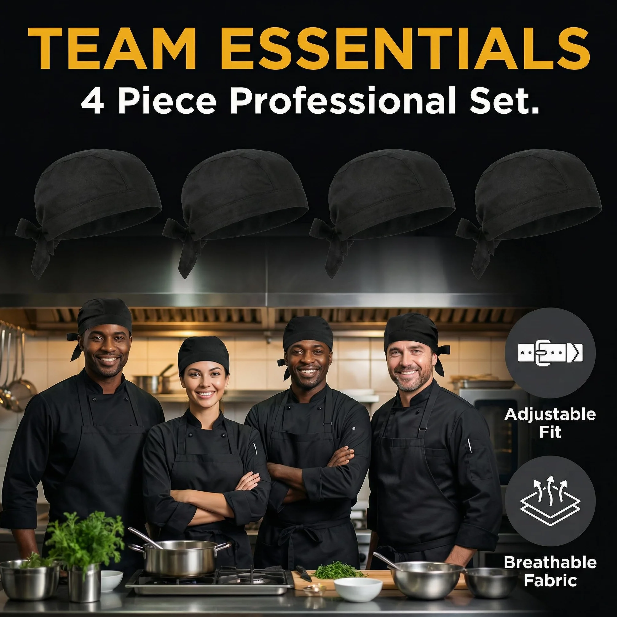 Gorros Cocinero Estilo Pirata Negro, Bandana Chef Ajustable a Tiras, Gorro Cocina Transpirable Unisex