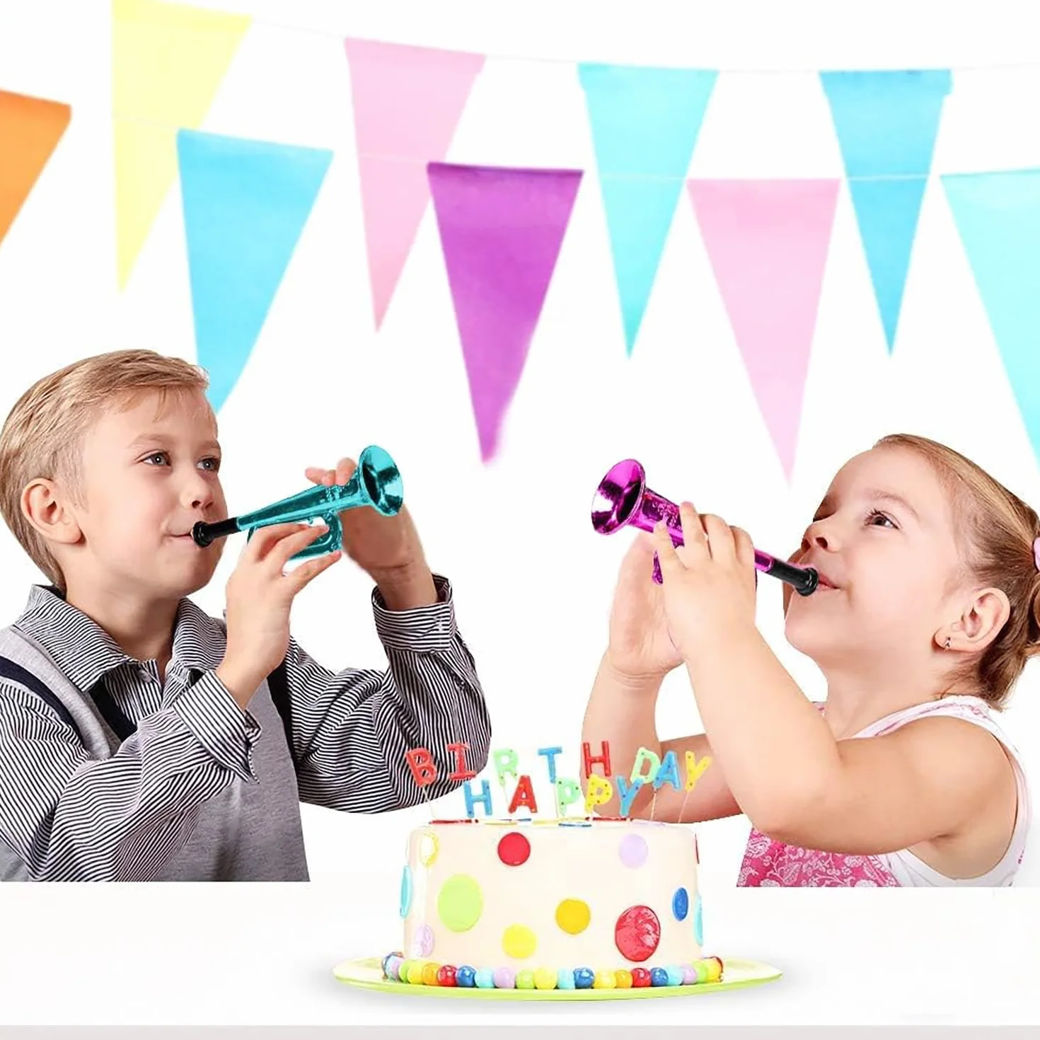 6 Piezas Bocina Trompeta De Juguete, Trompeta Porristas Bocina, Musicales de Plástico, Bocina Muy Fuerte Apoyos Alegría Noisemakers, Accesorios para Fiesta Favor Regalo Niños Juguete