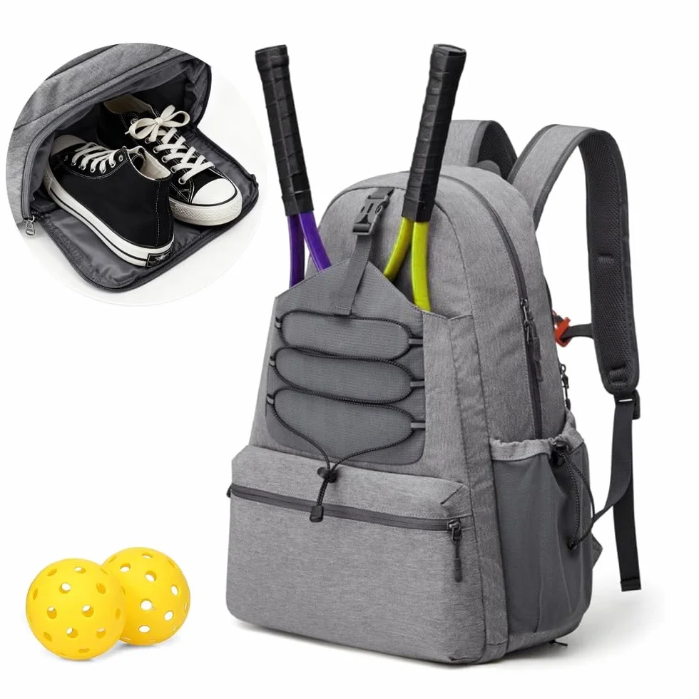 Bolsa de Tenis Impermeable con Zapatillero para 2 Raquetas Pickleball Padel Squash Bádminton