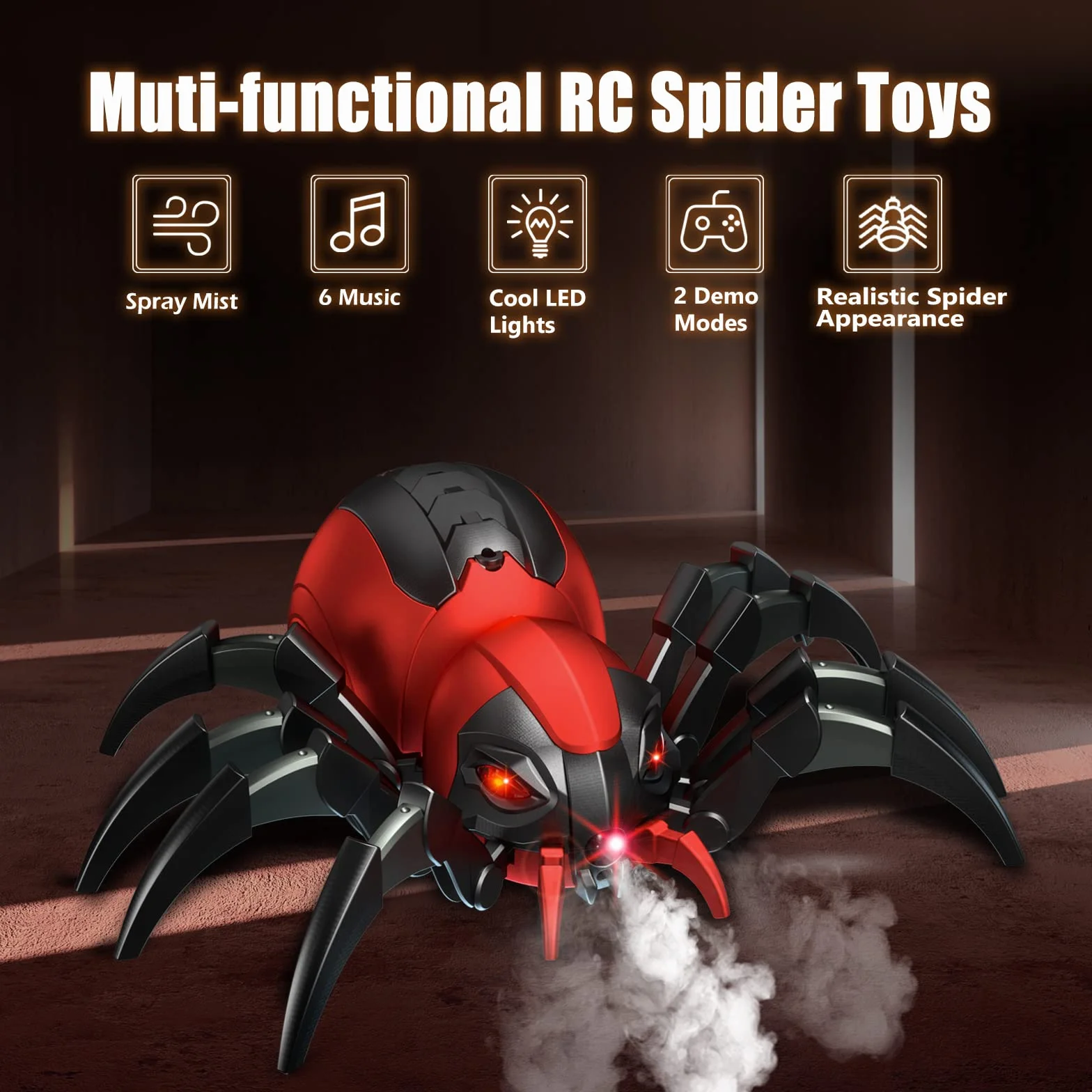 Araña RC Juguete de Araña con Control Remoto - Efectos Musicales, Luces LED, Regalo para Niños/as de 3 a 12 Años