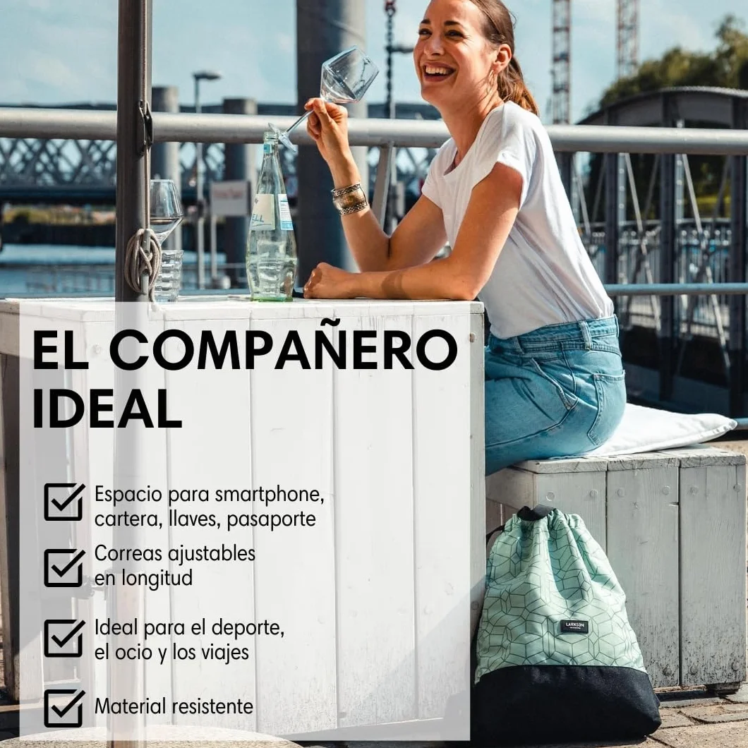 LARKSON Bolso de Deporte para Hombre y Mujer Verde Menta - Mochila pequeña de tela para el Gimnasio - Material reciclado
