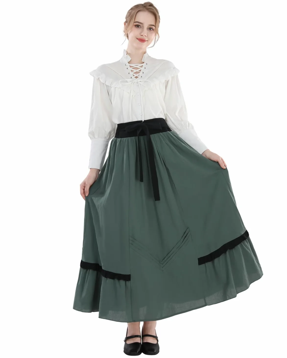 Fiamll Vestido victoriano para mujer, disfraz renacentista, blusa eduardiana, falda renacentista, vestidos de fiesta