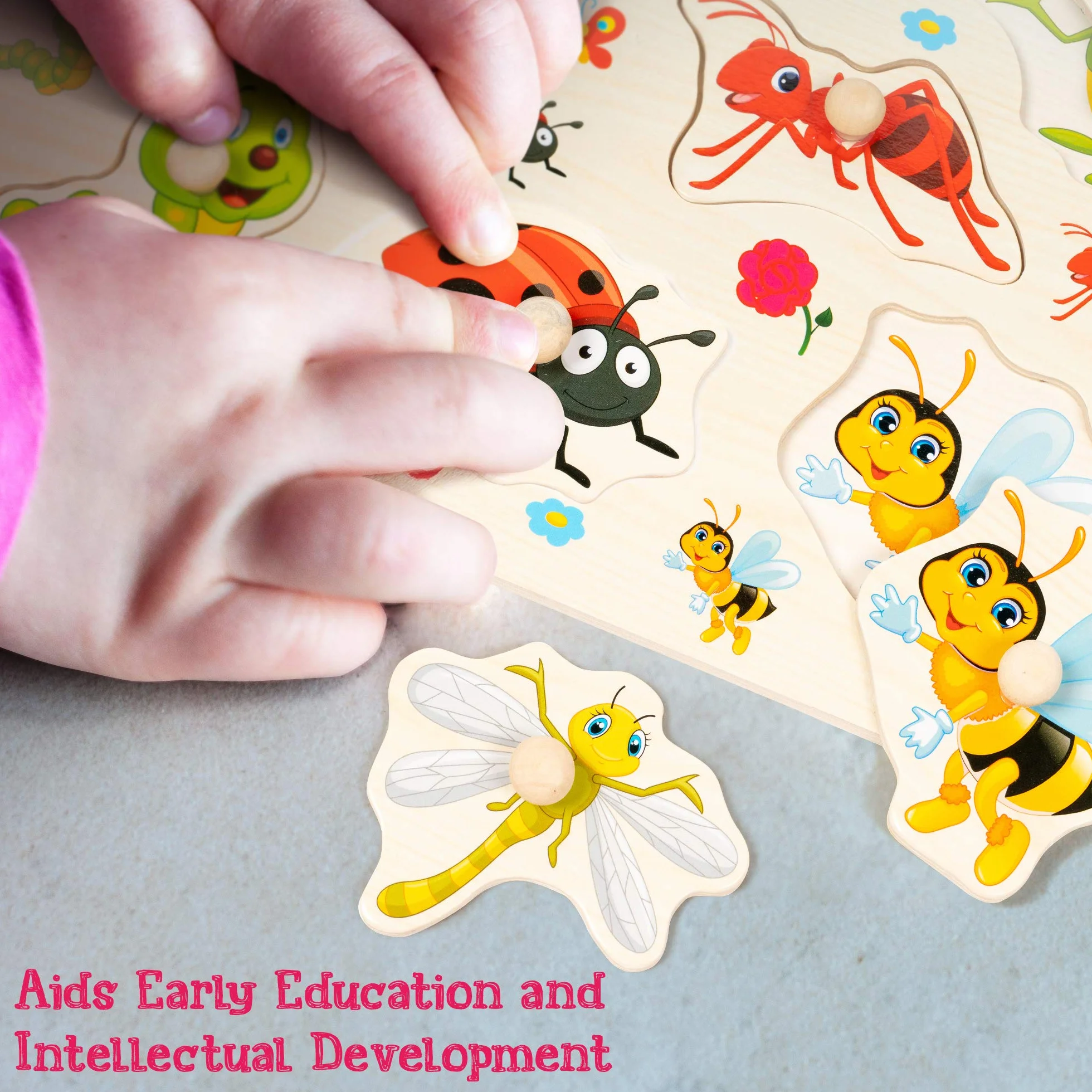 THE TWIDDLERS Set de 4 Puzles de Madera para Bebés Juguetes Educativos Montessori con Tiradores