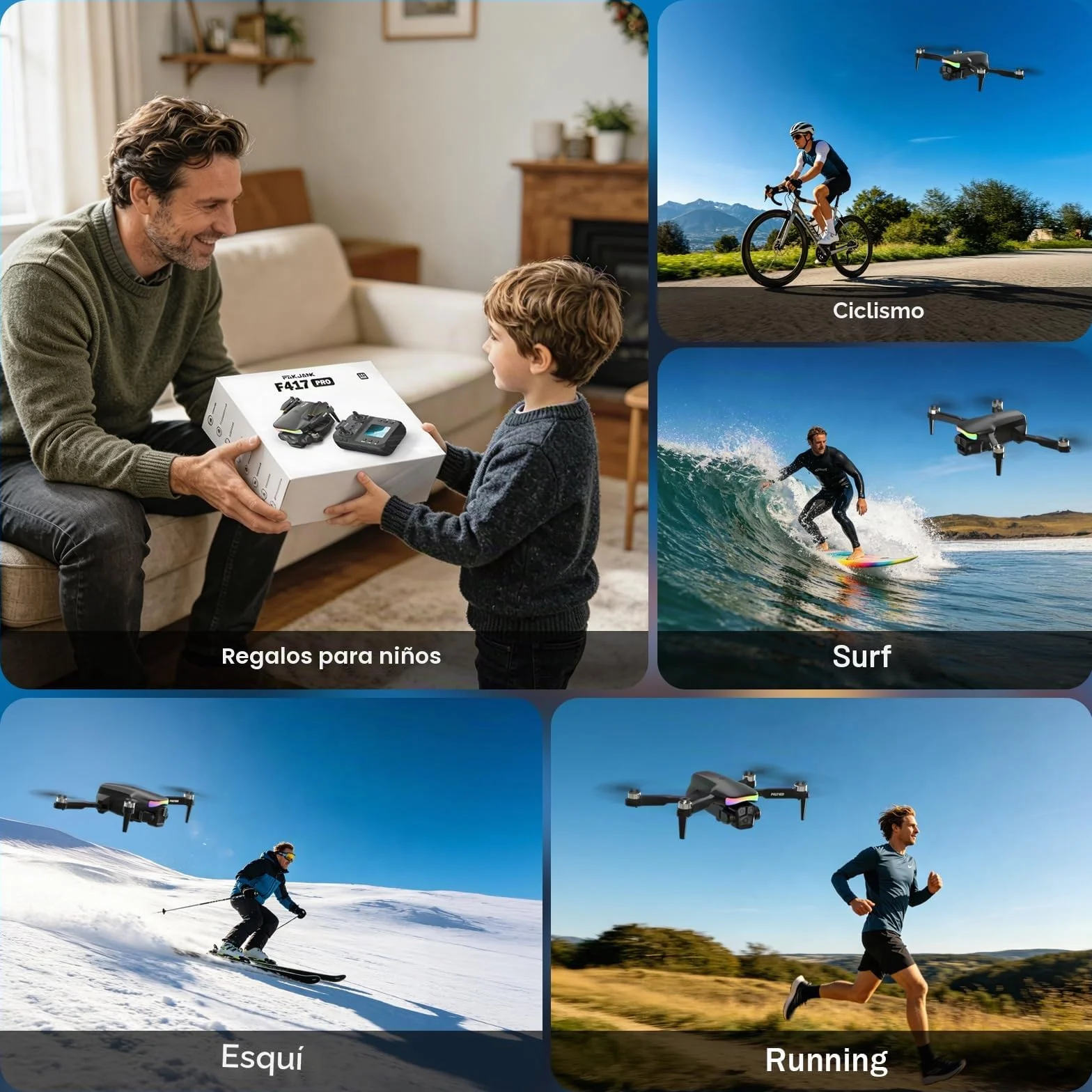 F417PRO Drone con Cámara 1080P para Adultos Niños, Mini Drone con Pantalla, Doble Lente 90°, LED, Flujo Óptico, Batería Modular, Principiantes, Despegue 1 Tecla, Sin Cabeza, Flip 3D, Maletín