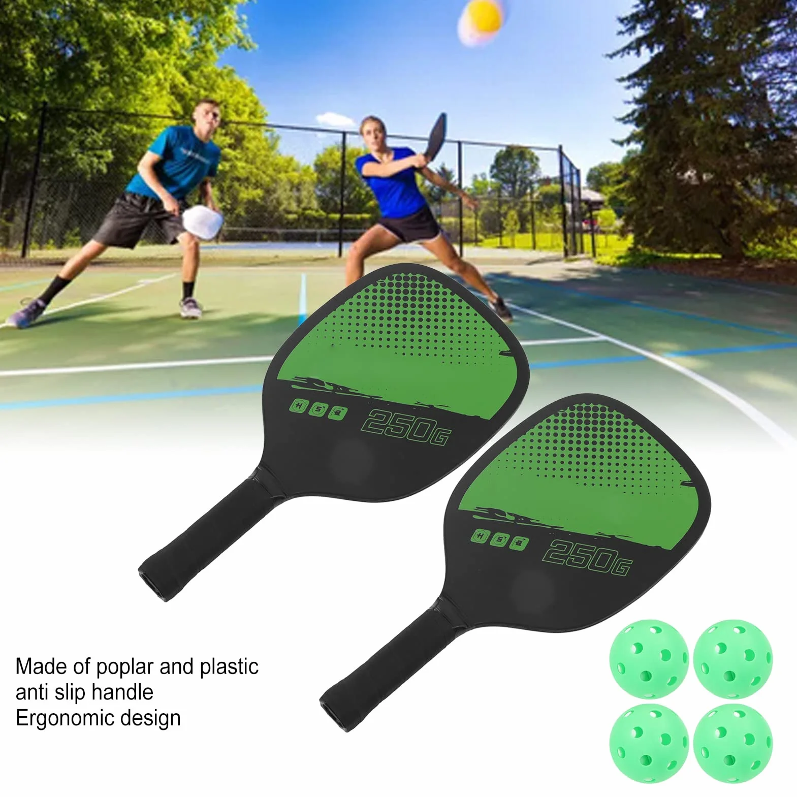 Juego de Pickleball 2 Paletas 4 Pelotas con Bolsa de Almacenamiento Raquetas para Deportes al Aire
