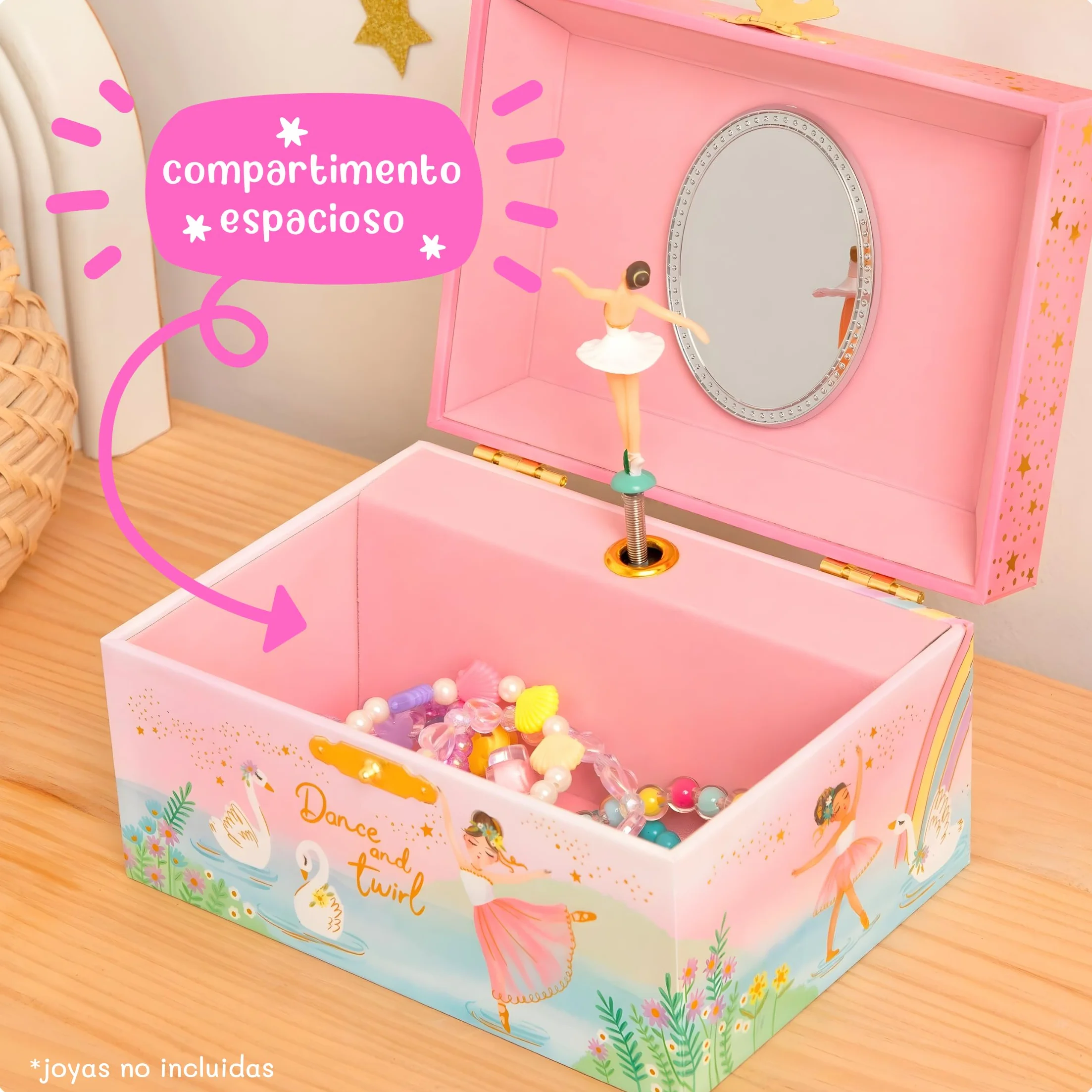 Giggle & Honey® Caja de Música con Bailarina para Niñas - Joyero Musical Niña con Espejo, Caja Musical Bailarina, Joyero Infantil, Joyeros Niña, Regalo Cumpleaños Edades 3-10
