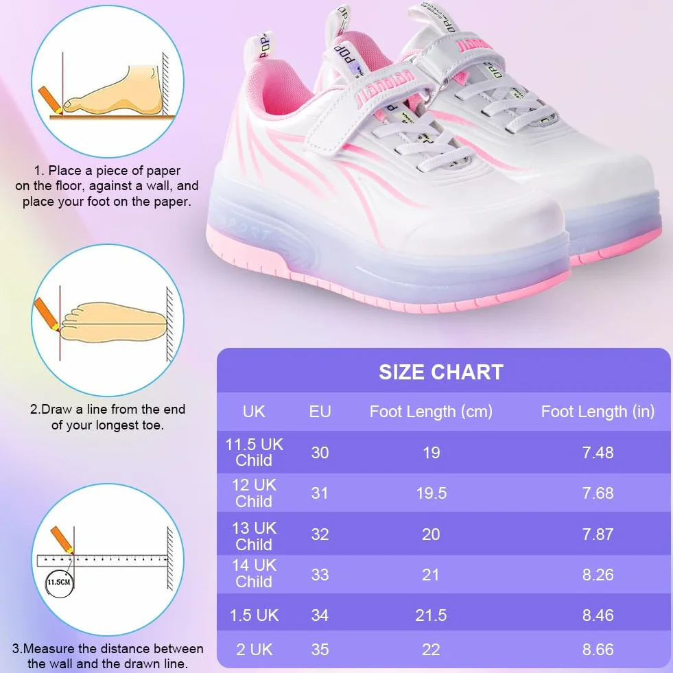 flintronic Buty z Dwoma Kółkami dla Dziewczynki, Świecące LED 2 w 1 Buty do Skateboardingu, Ładowane przez USB