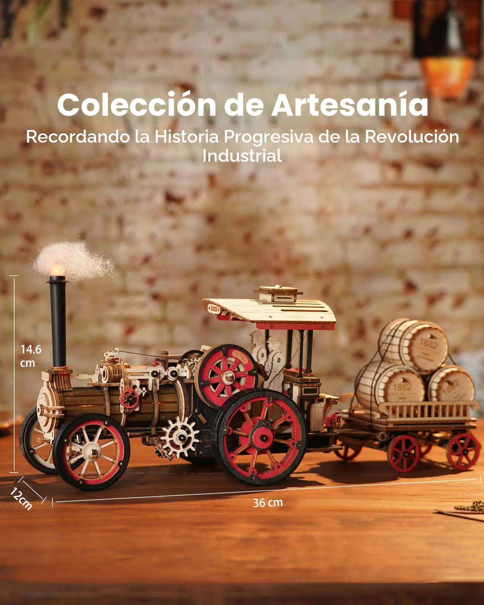 ROKR Puzzle 3D Madera Auto Maquetas para Construir Adultos, Kits de Modelos de Locomotoras de Vapor, Puzzle de madera para coche, 469 piezas, Steam Locomotive, LKA01